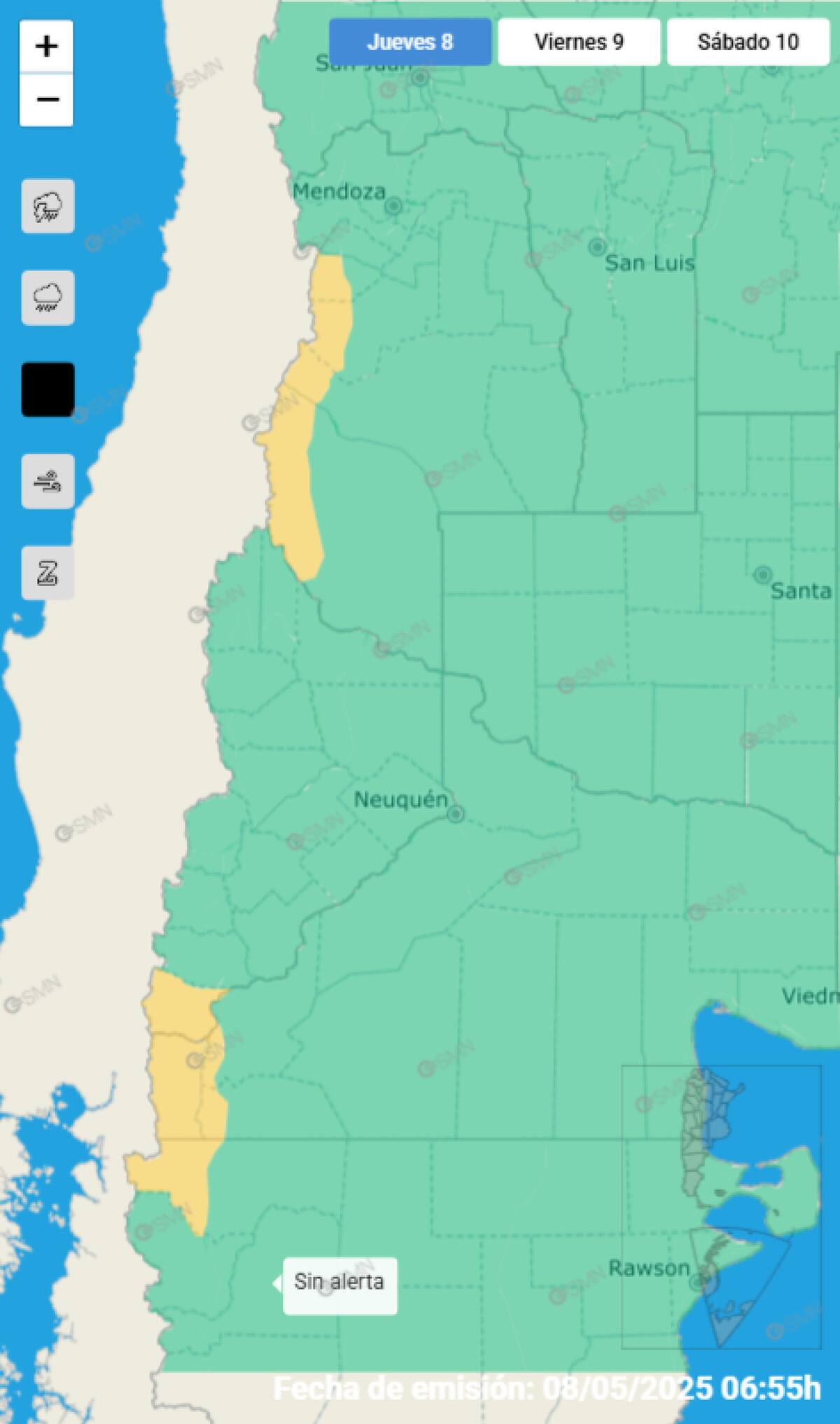 Alerta amarilla por fuertes nevadas en cuatro provincias. Foto: SMN.