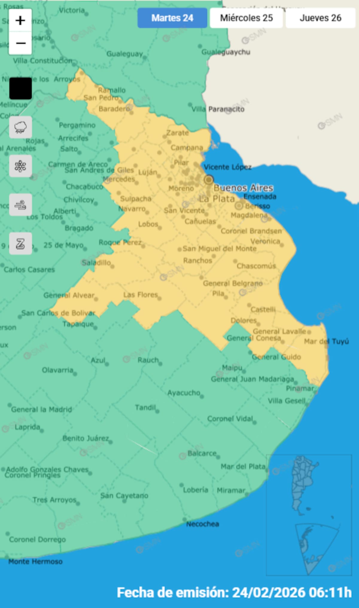 Alerta amarilla por tormentas sobre Buenos Aires.