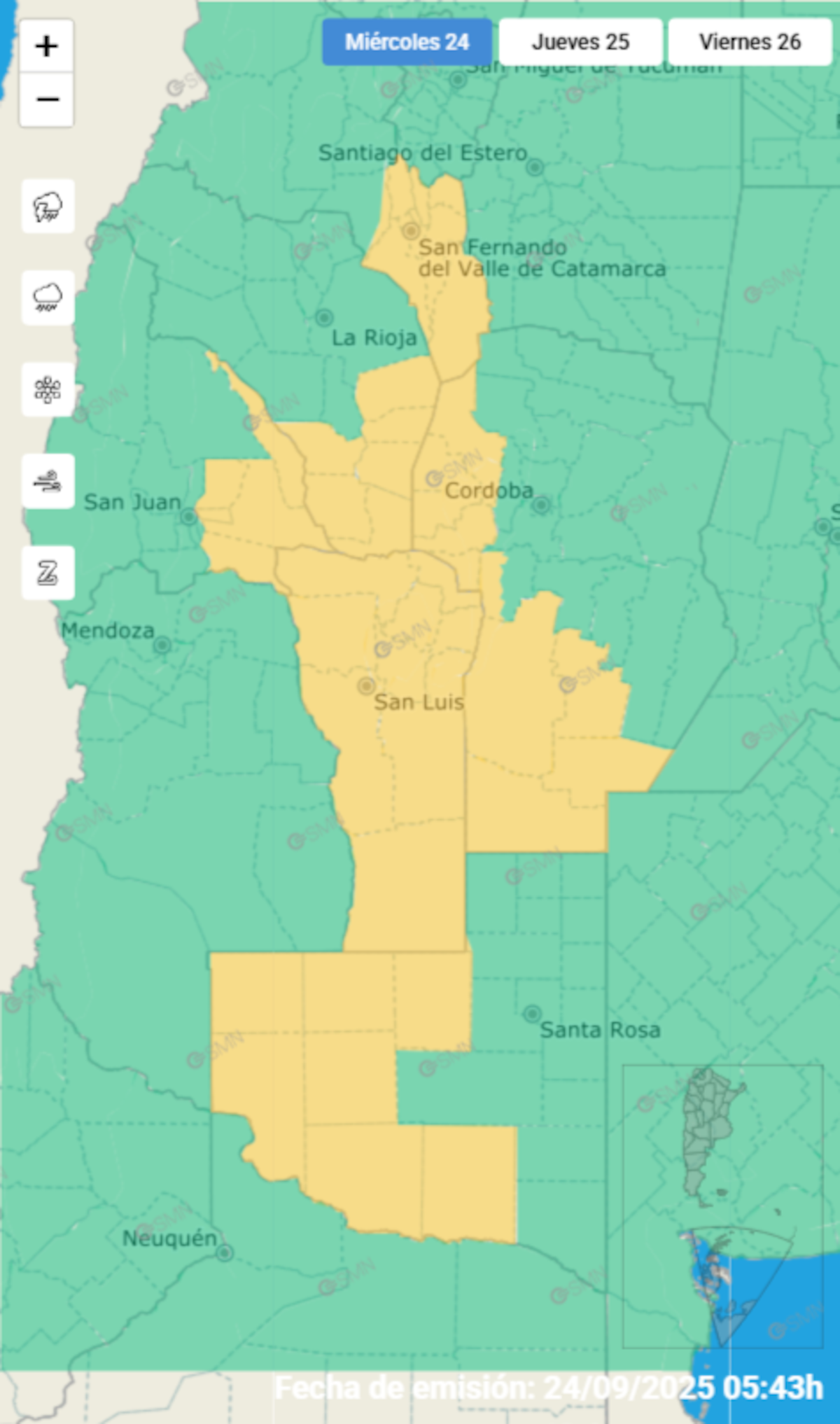 Alerta por fuertes vientos en seis provincias.