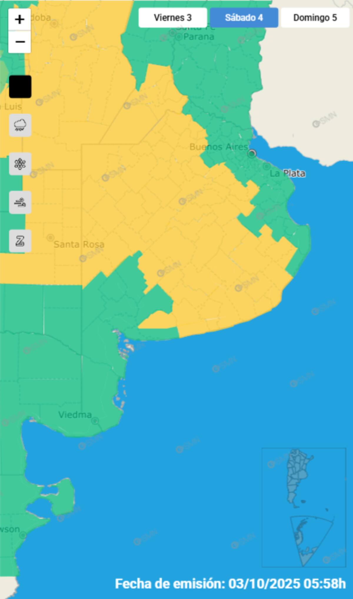 Alerta por tormentas en Buenos Aires para el sábado 4 de octubre.