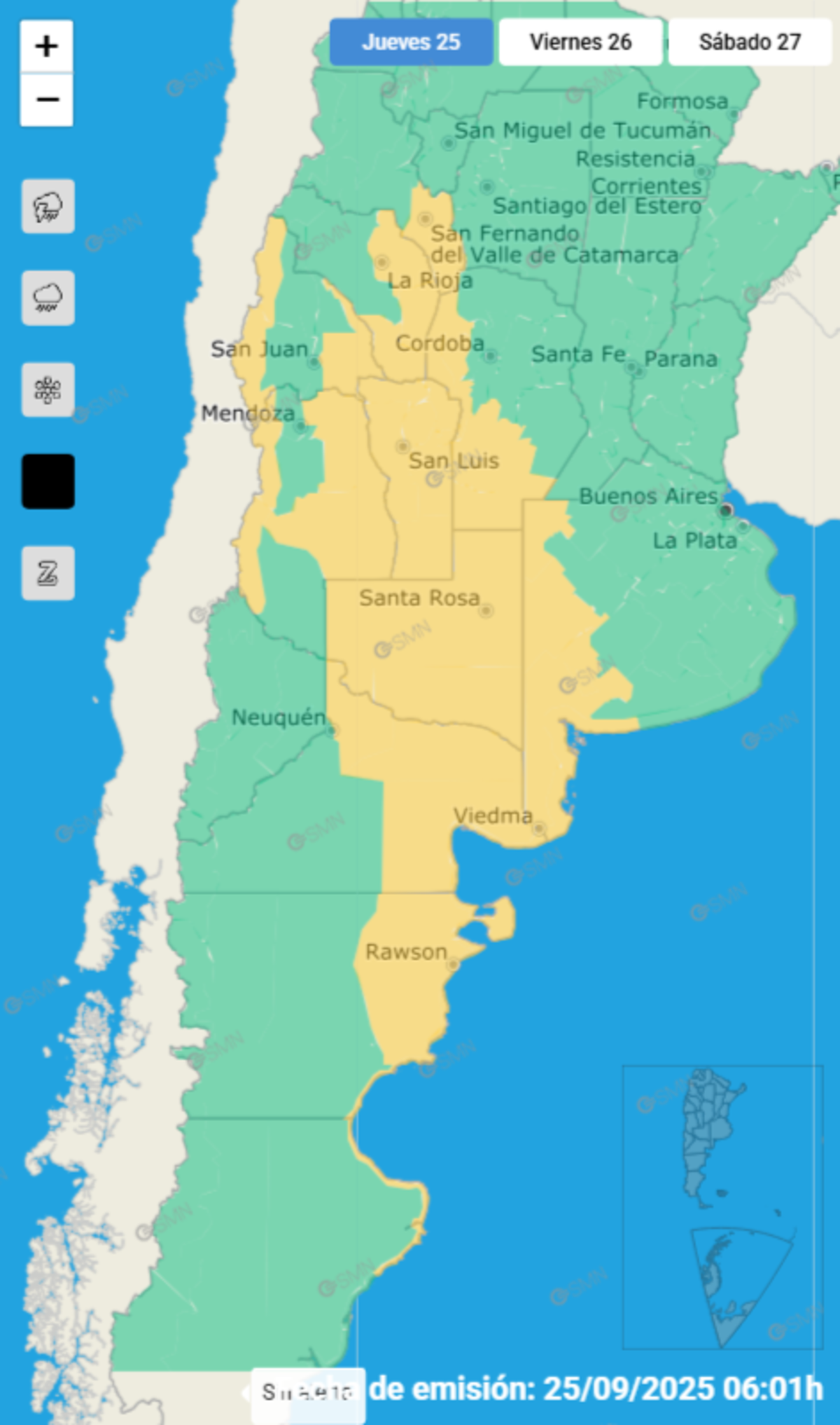 Alerta por vientos en 11 provincias de Argentina.