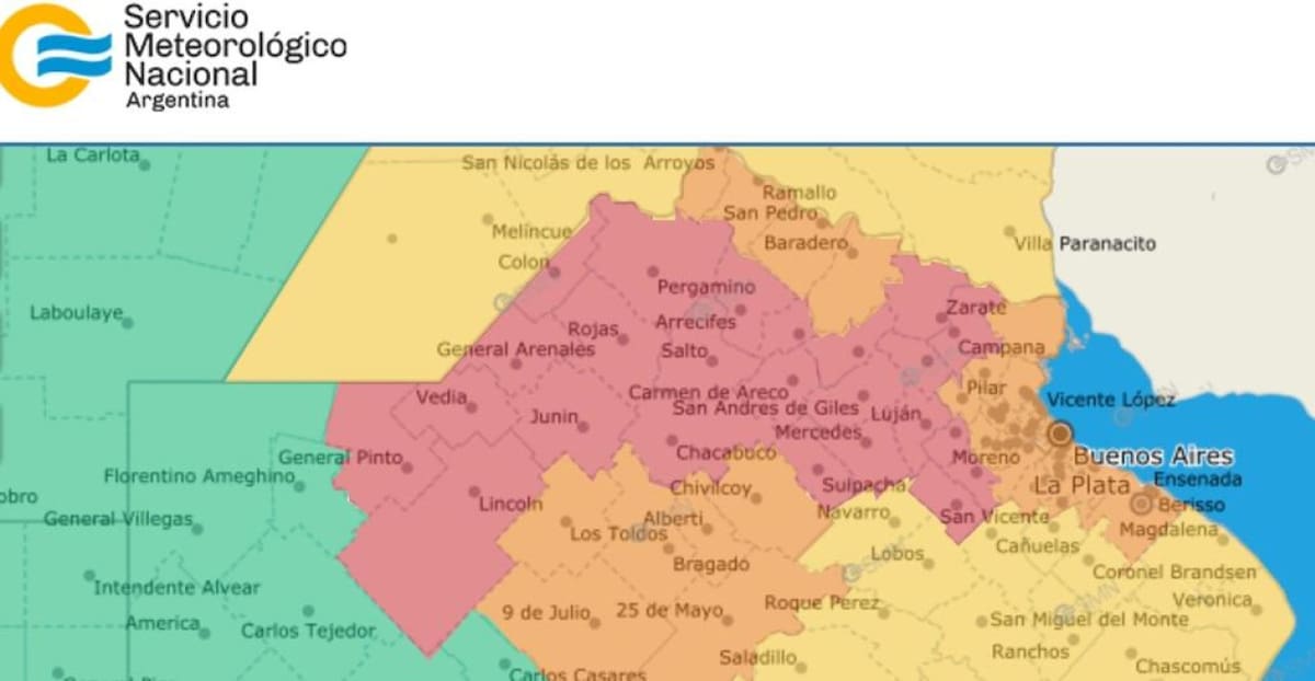 Alerta roja por tormentas en el AMBA del SMN. Foto: X/SMN.