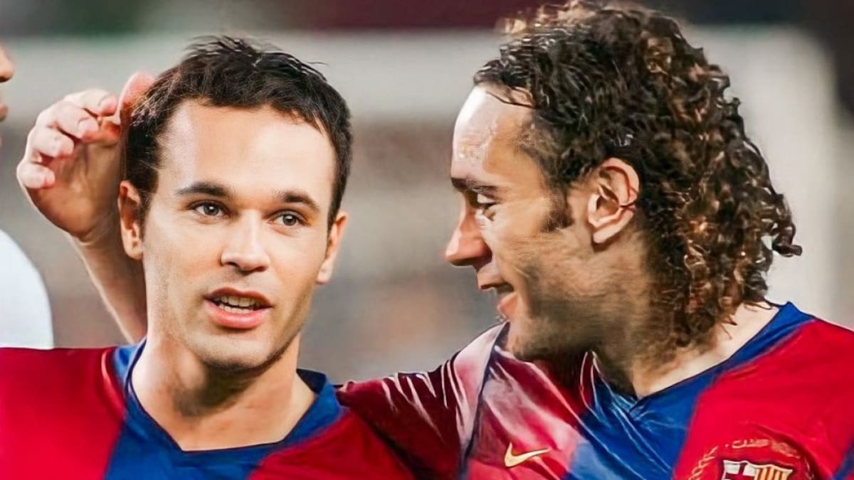 Andrés Iniesta y Gabriel Milito en Barcelona. Foto: Twitter @AAAJoficial.