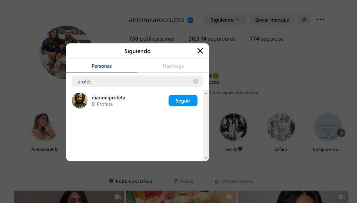 Antonela Roccuzzo sigue a una cuenta fan de Harry Potter. Foto: captura de pantalla