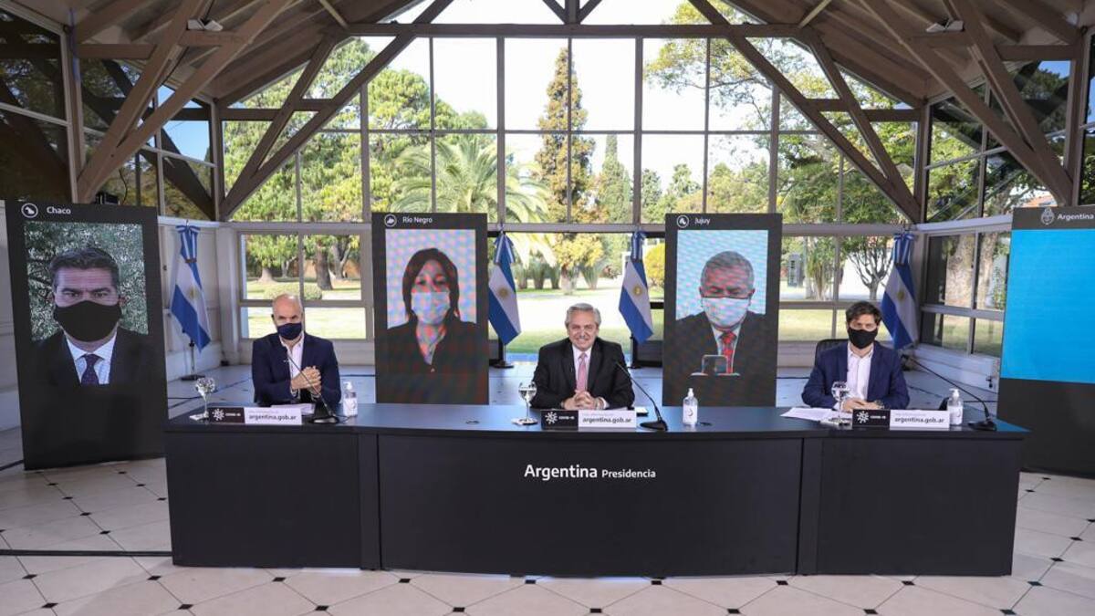 Anuncio de extensión de cuarentena, Alberto Fernández, Kicillof y Larreta, Agencia NA