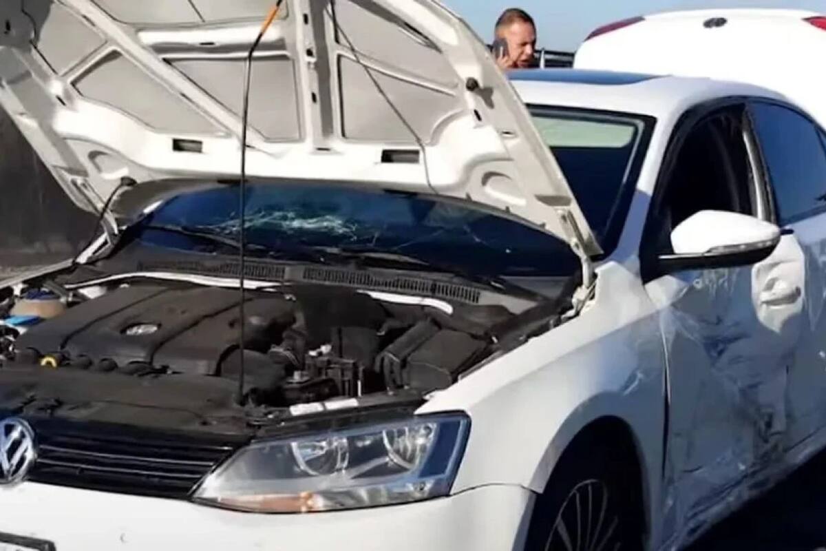 Así quedó el auto en la Panamericana. Foto: Municipio de Tigre.