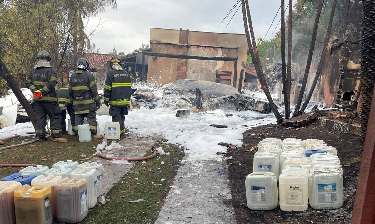 Autoridades trabajan en la zona del accidente aéreo en San Pablo, Brasil. Foto: Reuters