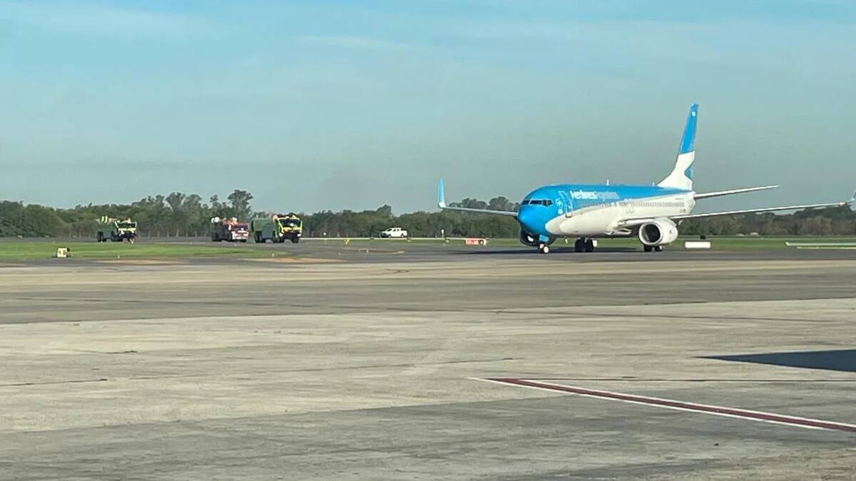 Avión de Aerolíneas Argentinas que aterrizó en emergencia en Ezeiza. Fotos gentileza de Aviacionline.