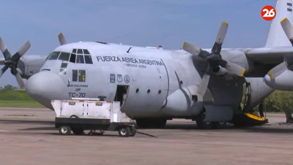 Avión Hércules de la Fuerza A´rea Argentina. Foto: Canal 26.
