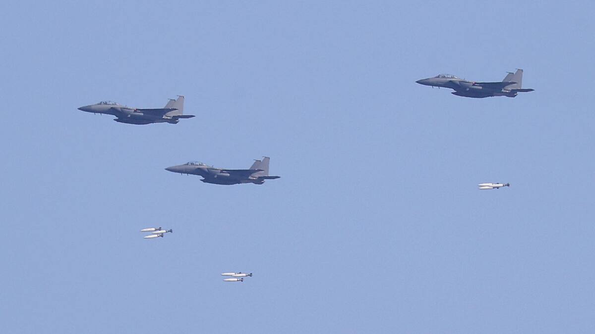 Aviones cazas KF-16 de Corea del Sur. Foto: EFE.