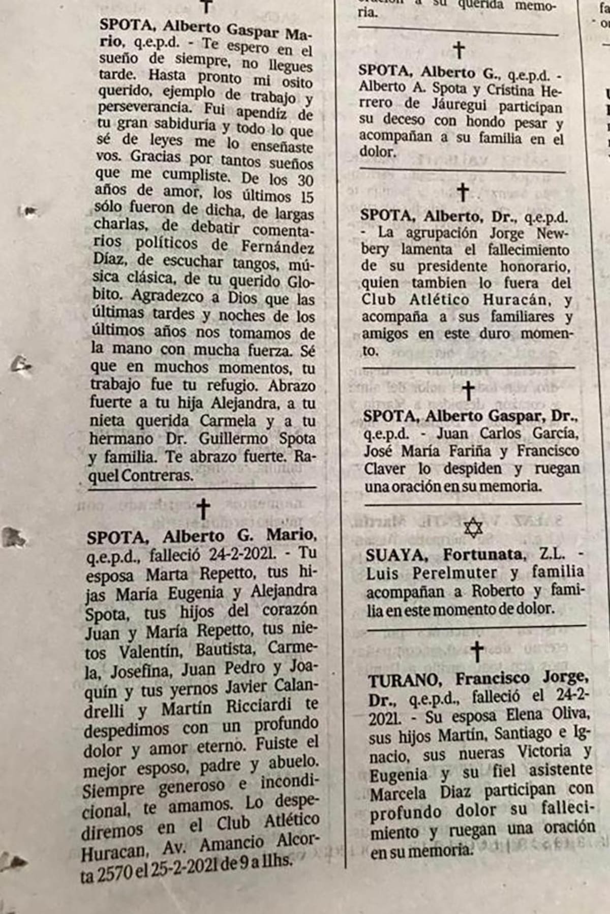 Aviso fúnebre por Mario Spota