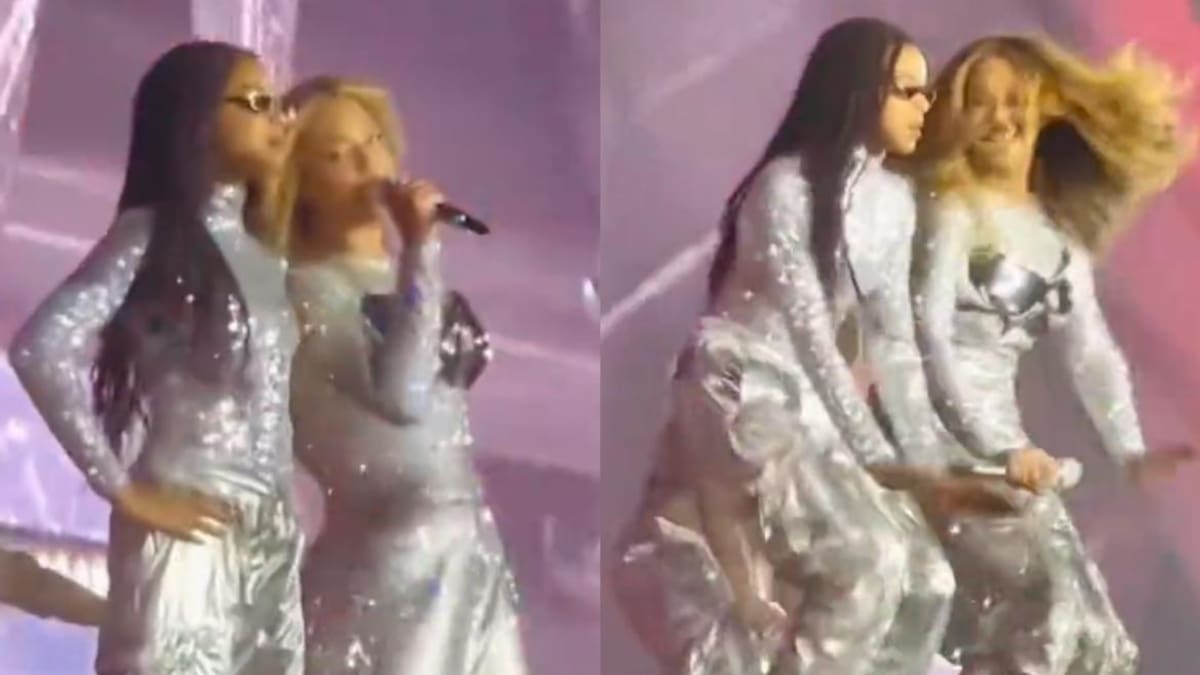 Beyoncé junto a su hija Blue Ivy Carter bailando en el escenario. Fotos: captura.