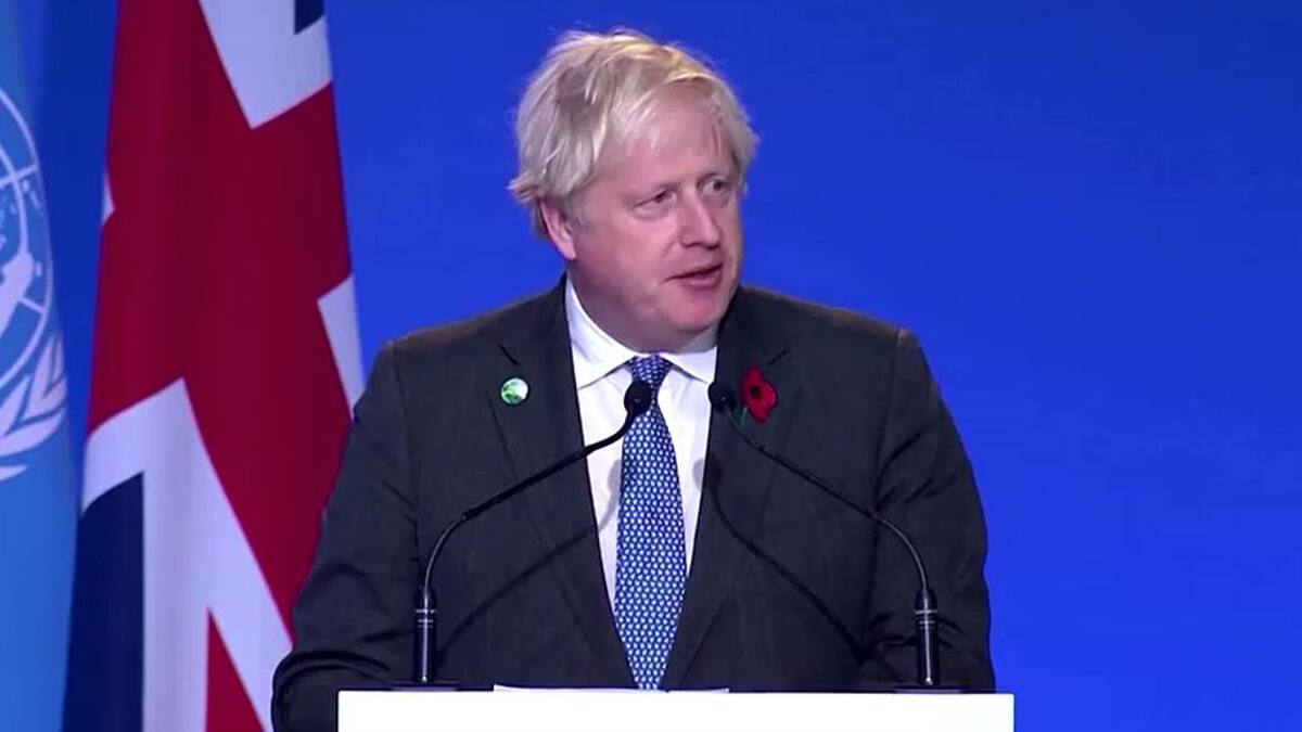 Boris Johnson en Cumbre Climática de Glasgow, foto captura video Reuters