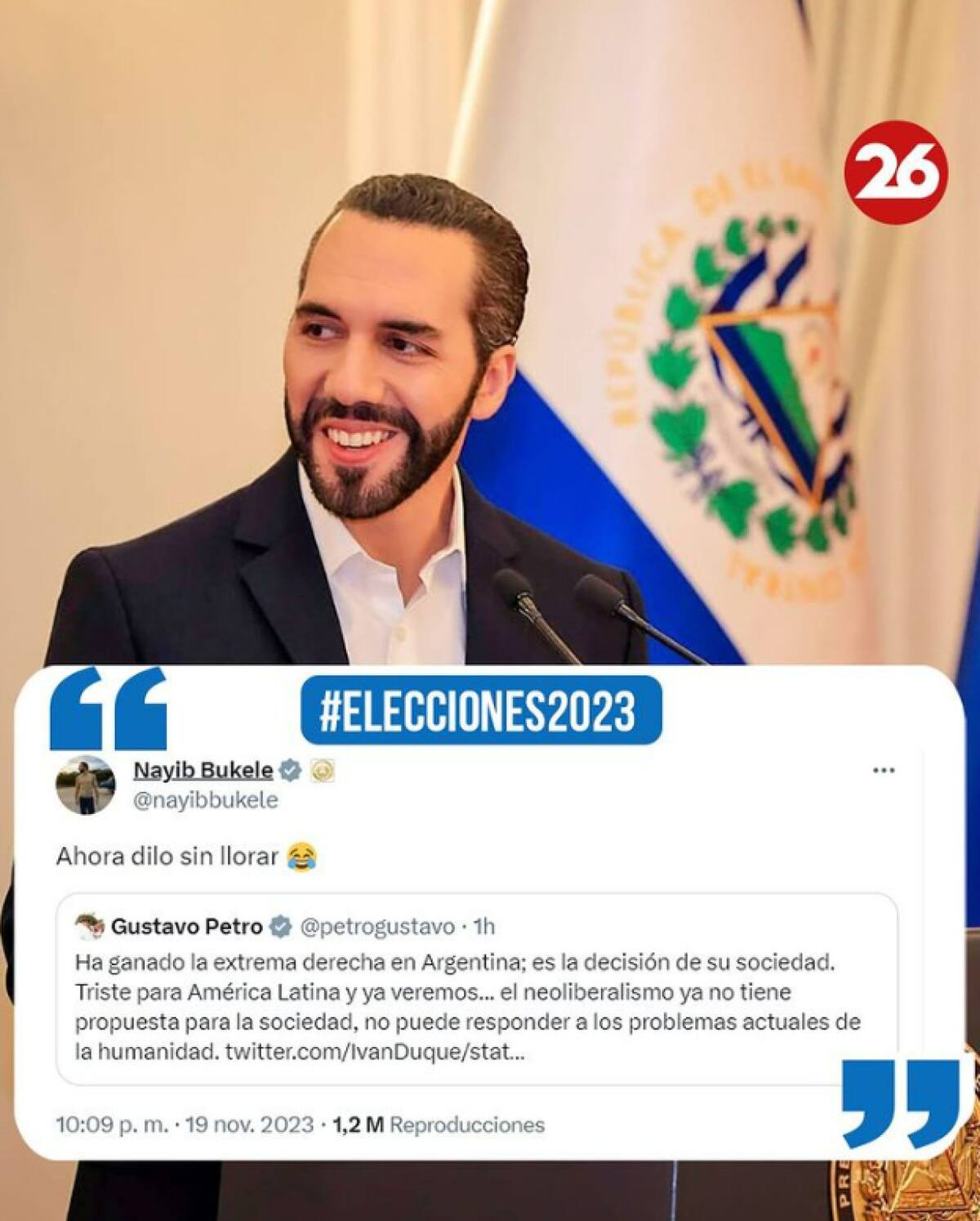 Bukele, mandatario de El Salvador. Canal 26 IG