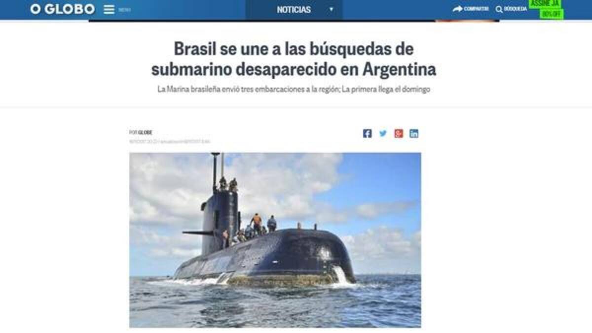 Búsqueda del ARA San Juan en portada de medios del mundo