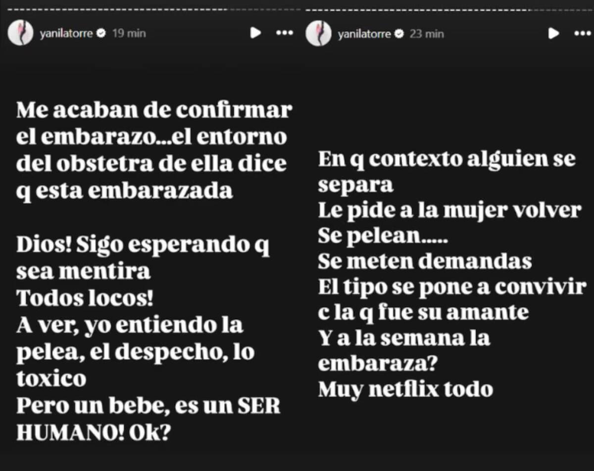 Capturas de las historias que subió Yanina Latorre a Intagram