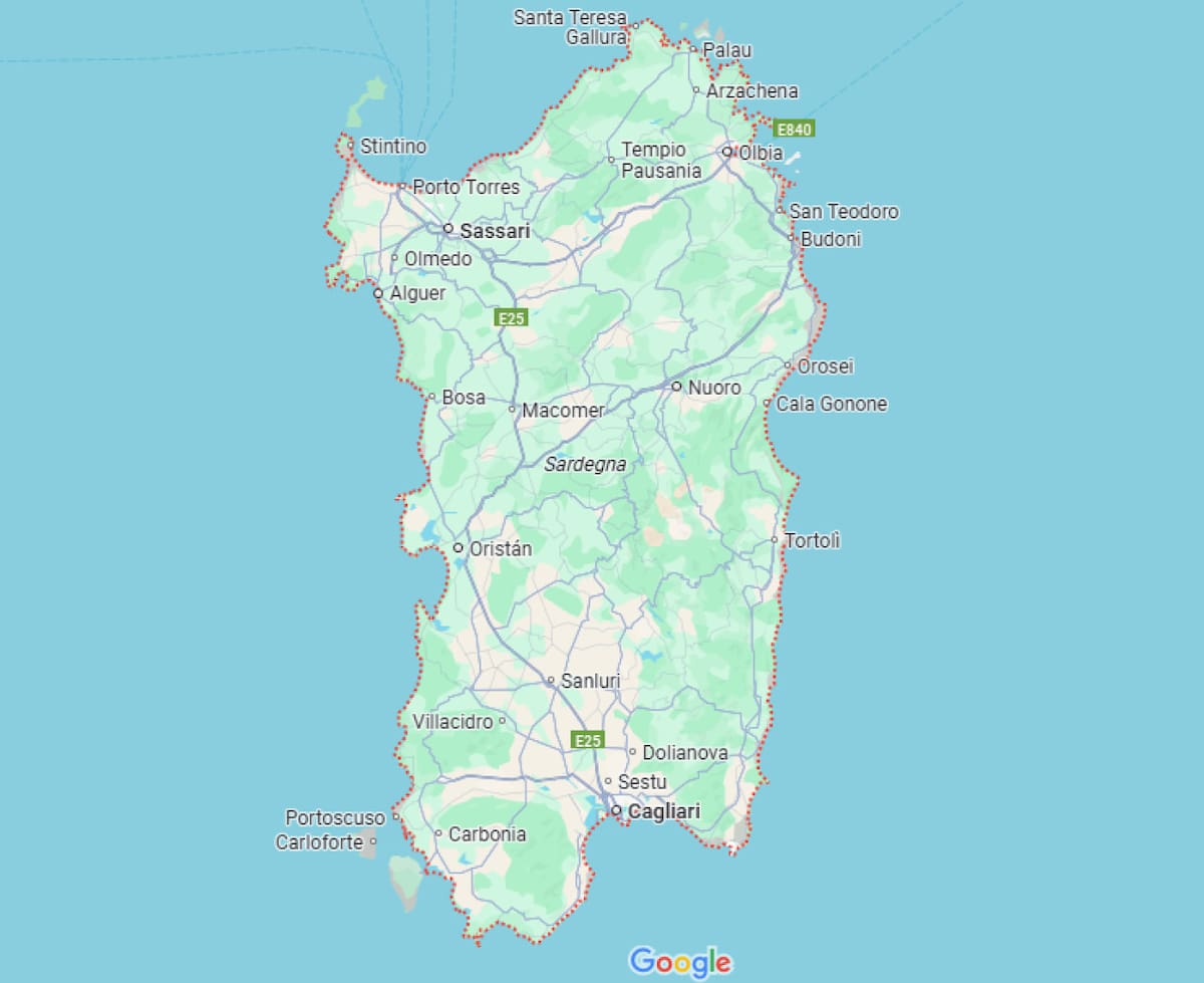 Cerdeña, Italia. Foto: Captura Google Maps.