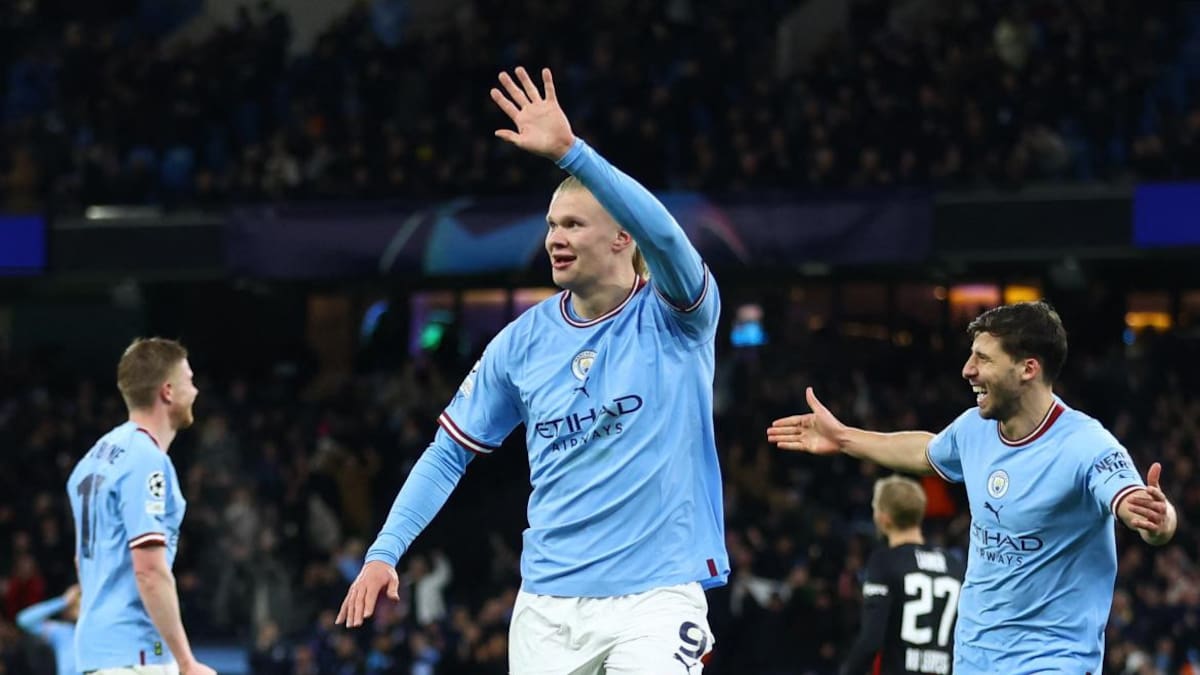 Champions League, Erling Haaland en la victoria del Manchester City ante el Leipzig. Foto: REUTERS.