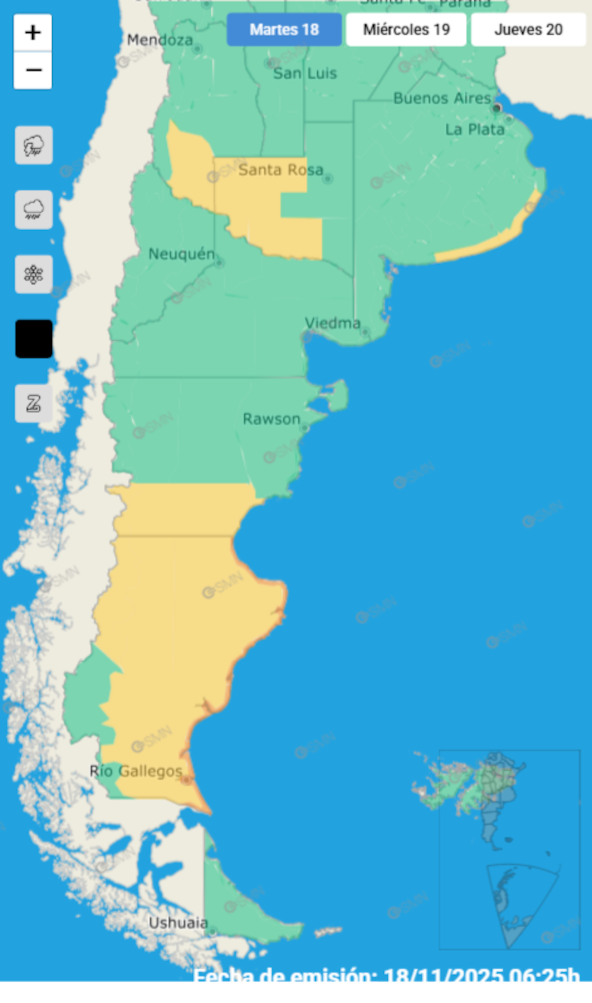 Cinco provincias están bajo alerta por fuertes ráfagas de viento.