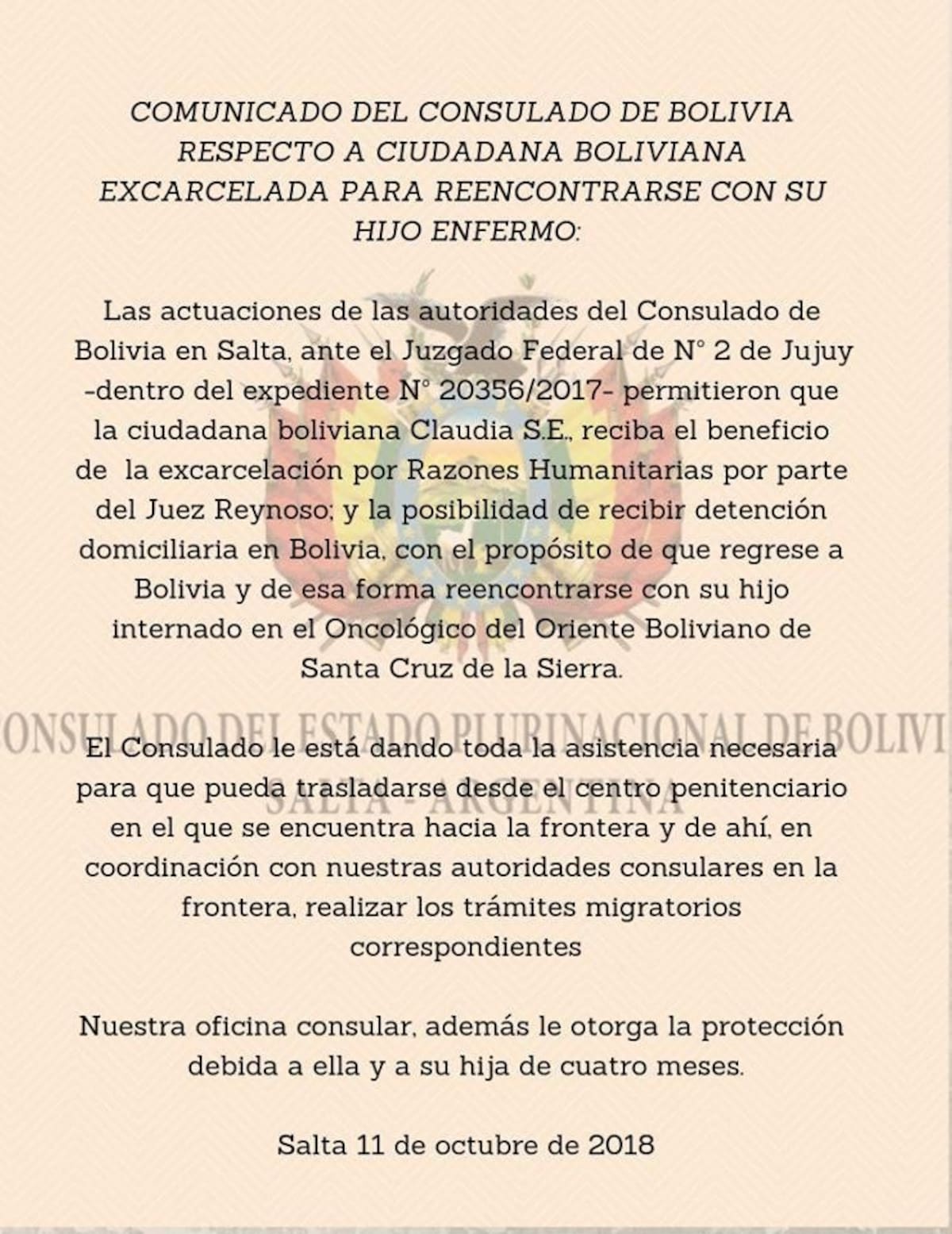 Comunicado - Consulado de Bolivia
