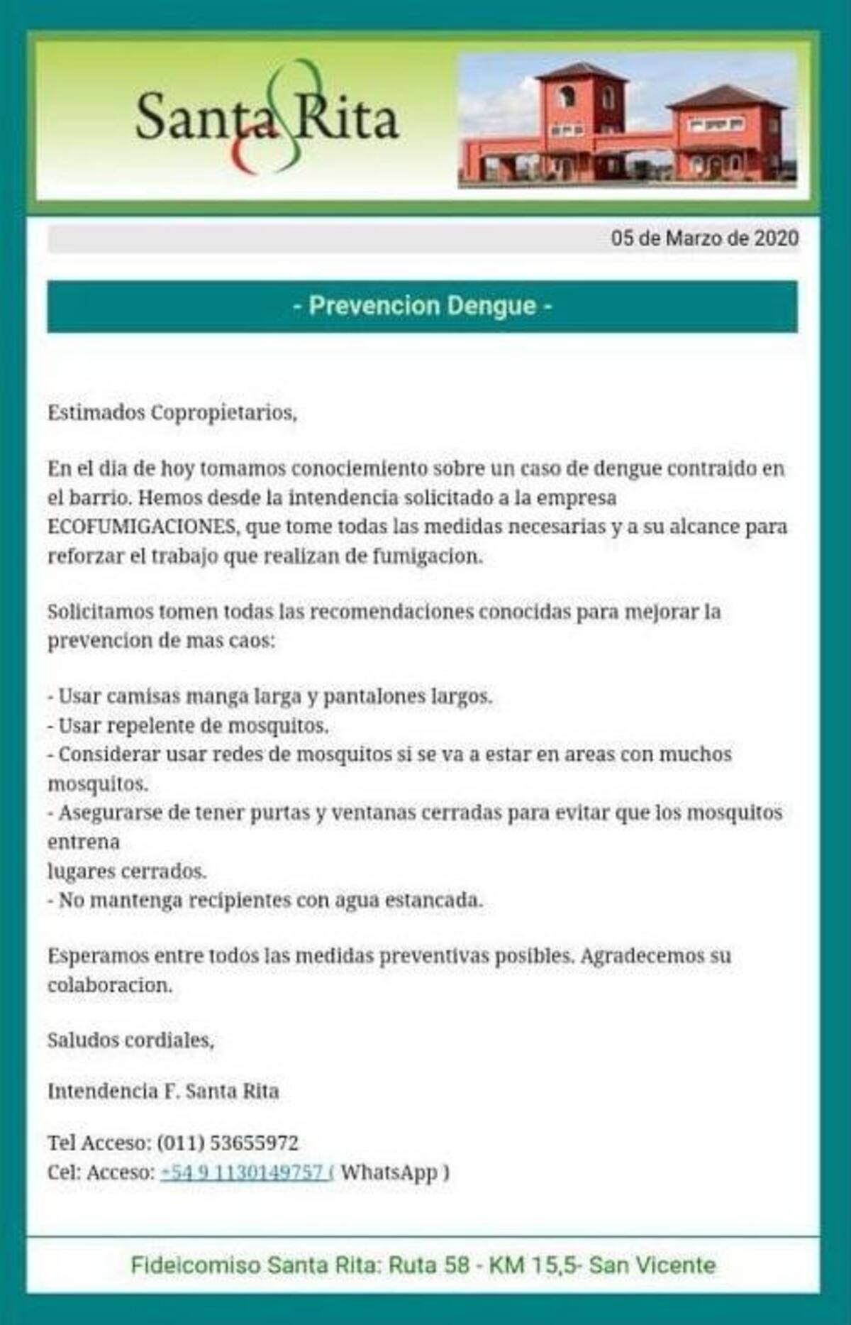 Comunicado de Barrio Santa Rita