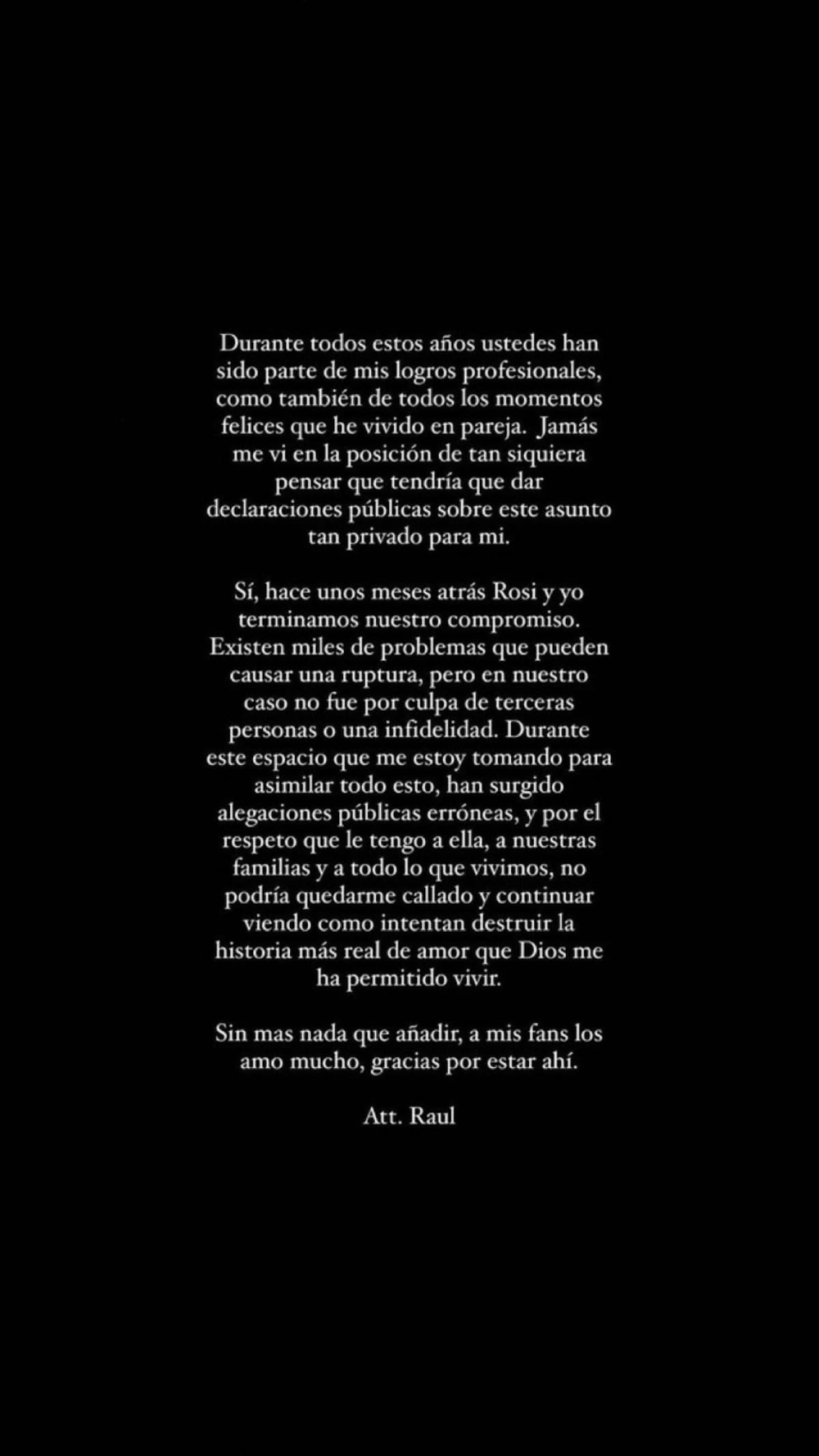 Comunicado de Rauw Alejandro tras su separación de Rosalia. Foto: @rauwalejandro