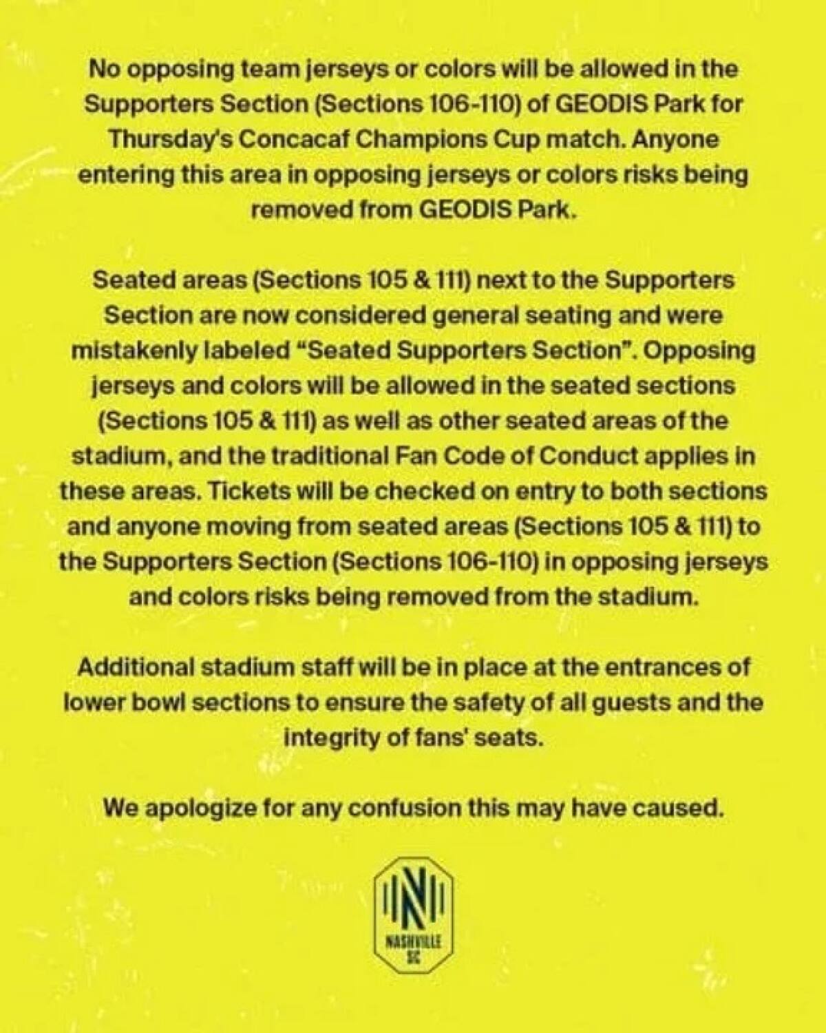 Comunicado del Nashville sobre la visita del Inter Miami de Messi. Foto: NA.
