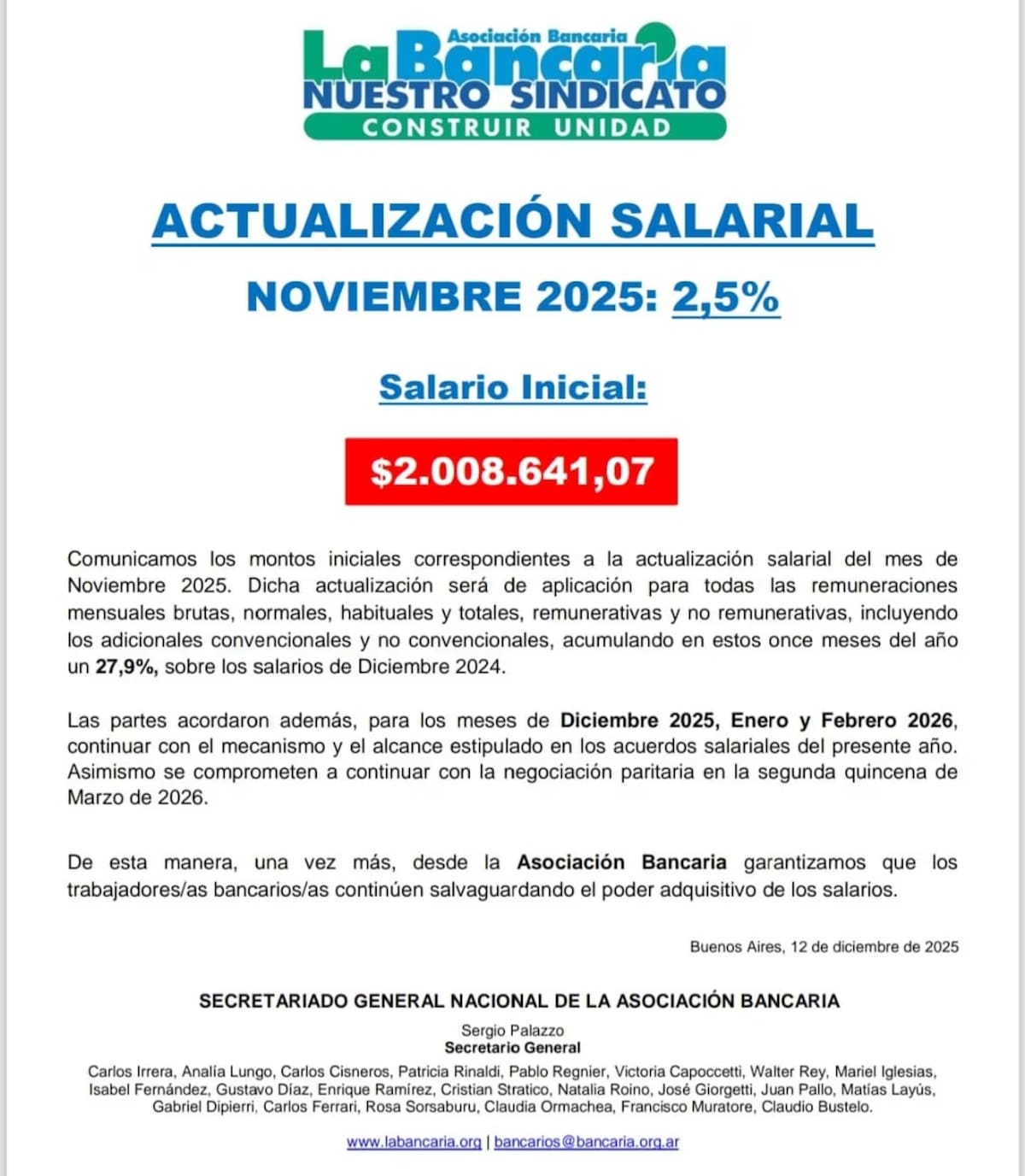 Aumento a empleados bancarios