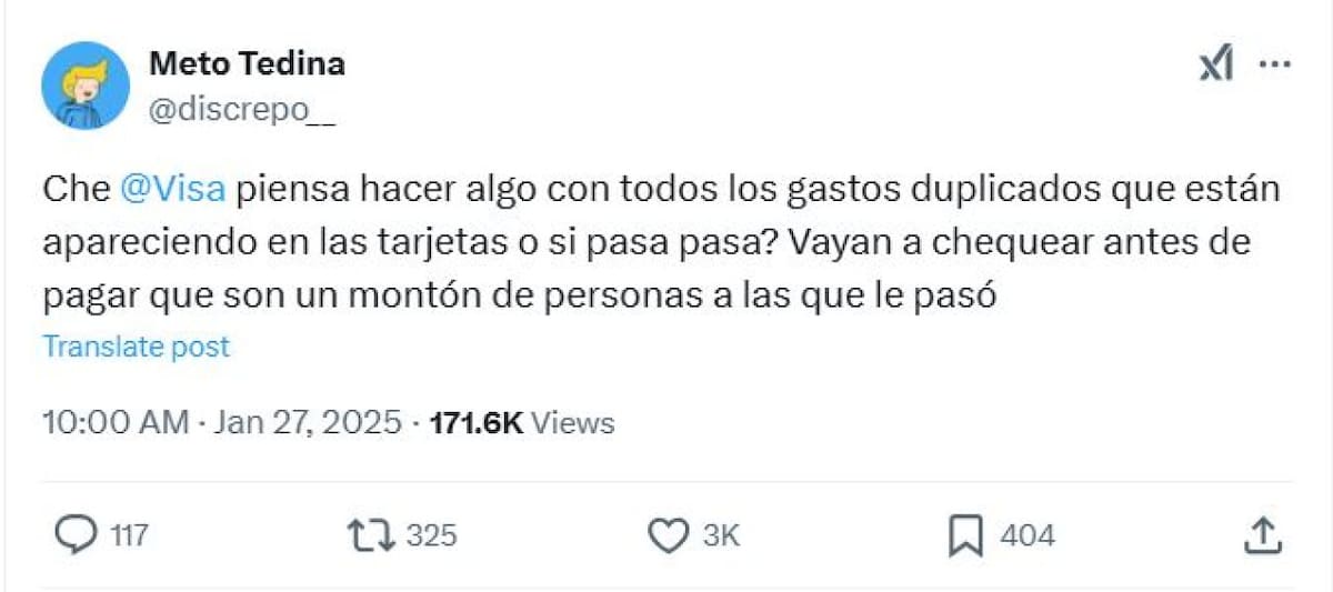 Consumos duplicados en tarjetas de crédito. Captura X.