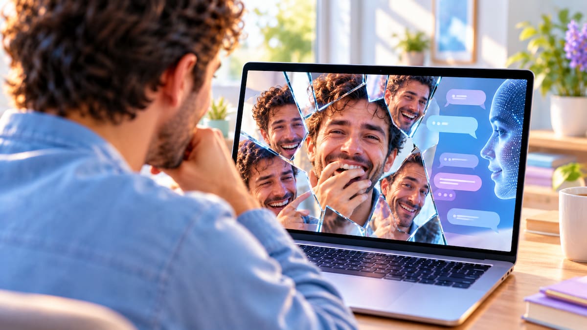 Hombre adulto frente a una computadora conversando con una IA.