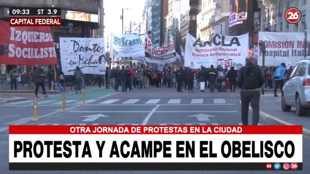Cortes en el Obelisco, móvil Canal 26, foto captura