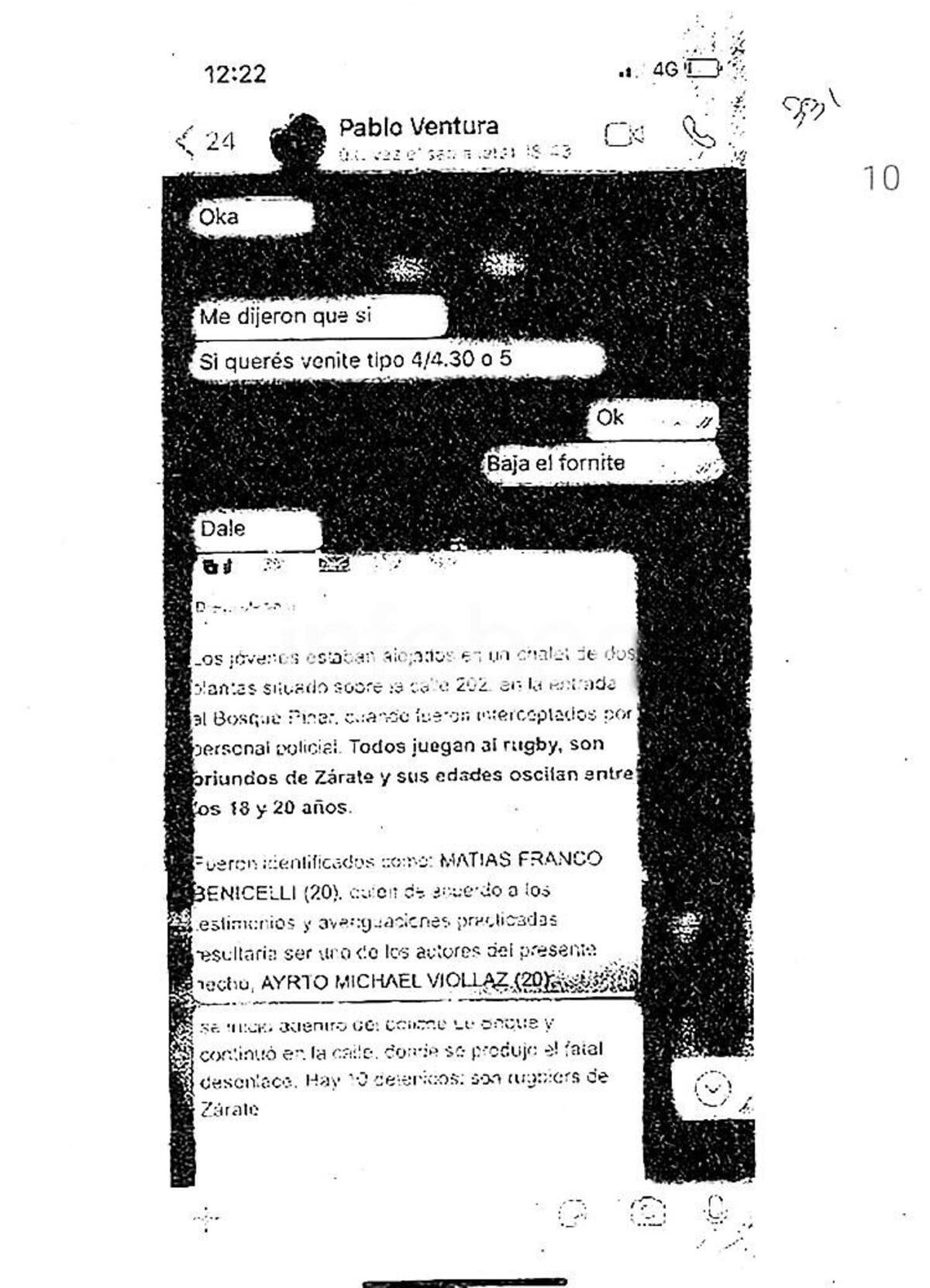 Crimen en Villa Gesell, whatsapp de Pablo Ventura