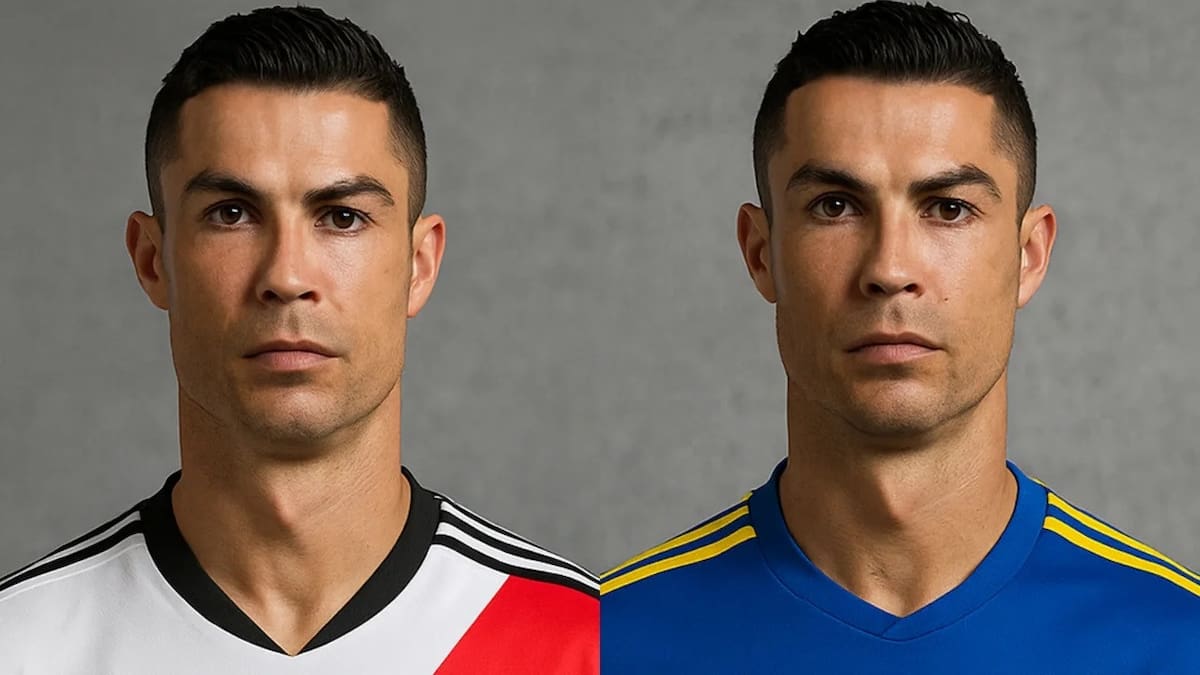 Cristiano Ronaldo con la camiseta de River y la de Boca. Foto: NA/@Cr7Fran4ever