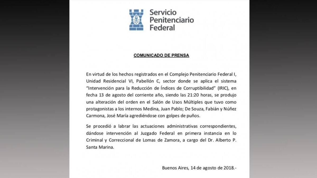 Cuadernos de coimas, comunicado de pelea de Pata Medina, Núñez Carmona, De Souza