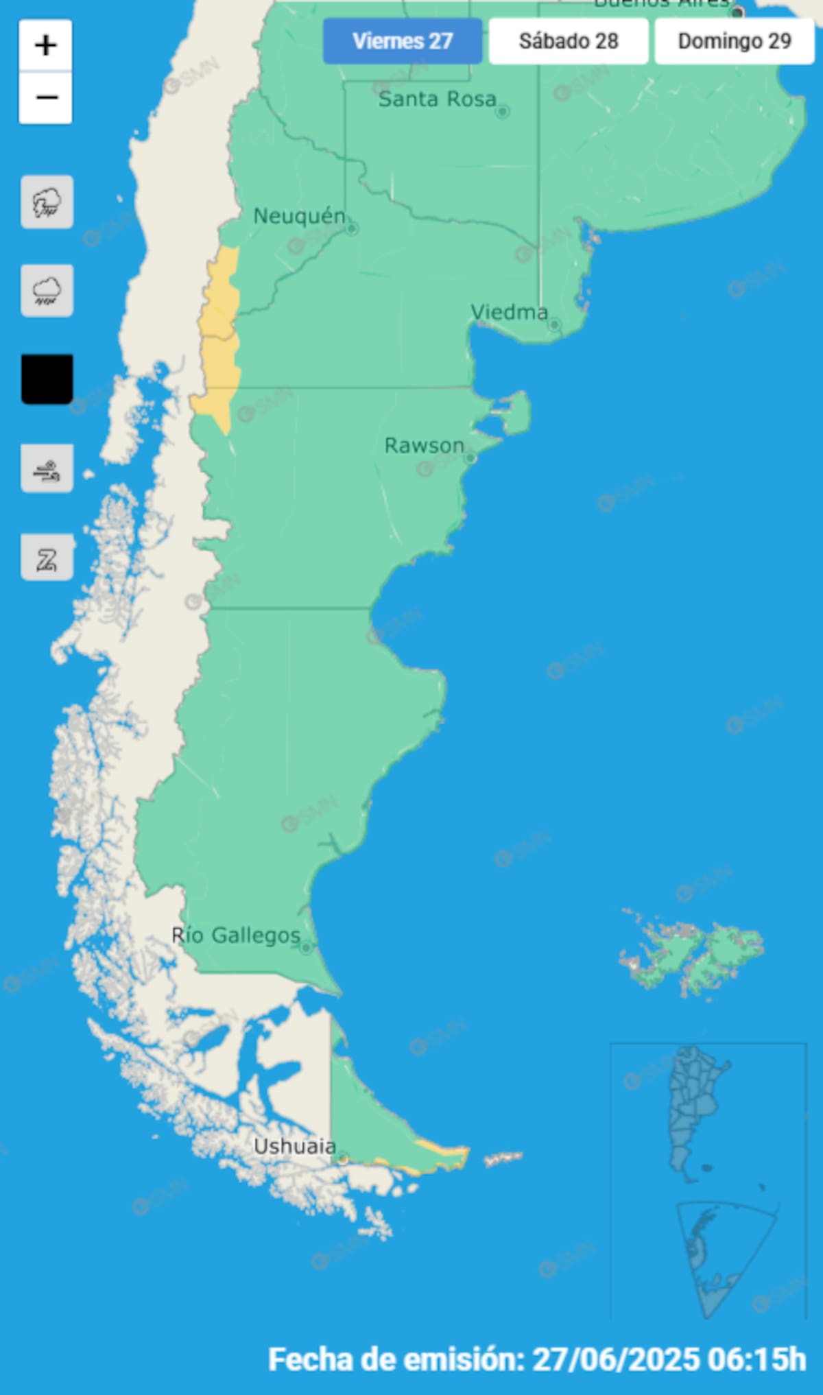 Cuatro provincias argentinas bajo alerta por fuertes nevadas.