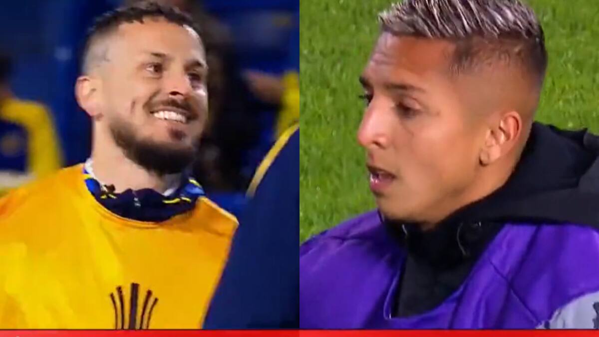 Darío Benedetto y Agustín Almendra se cruzaron en La Bombonera. Fotos: Captura de video.