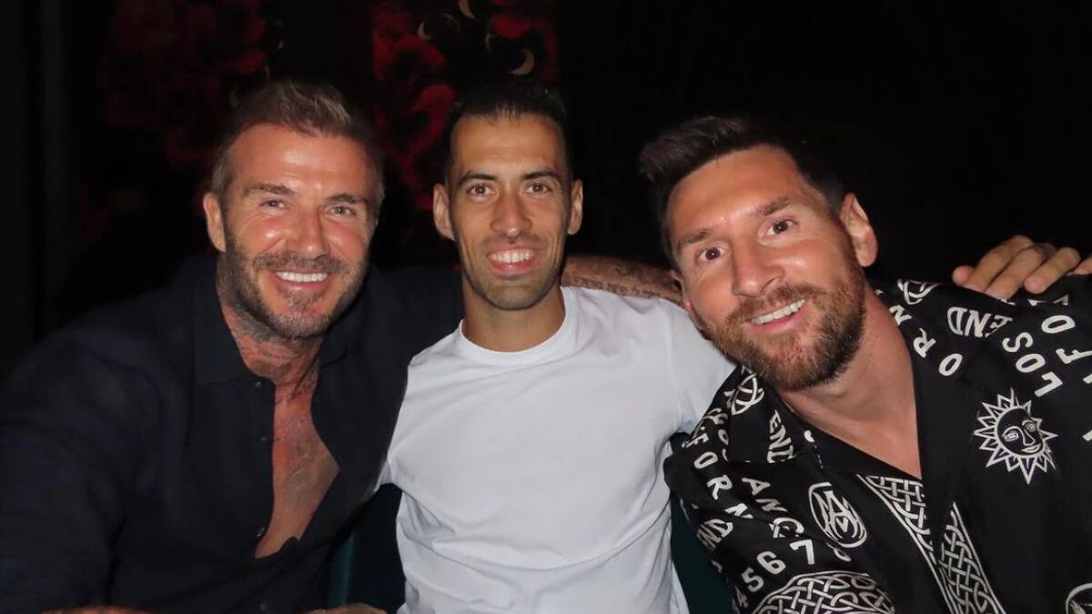 David Beckham, Sergio Busquets y Lionel Messi. Foto: Instagram @davidbeckham.