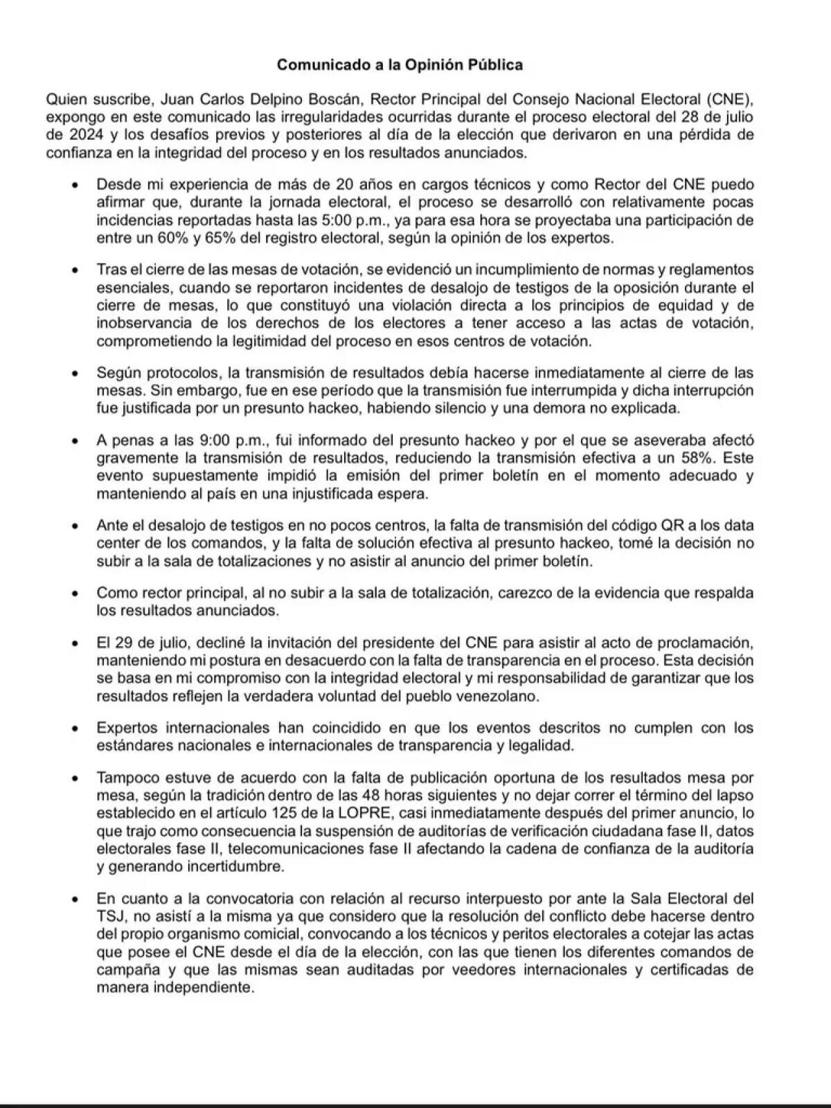 Denuncia de fraude en las elecciones de Venezuela. Foto: X/@delpinojuan