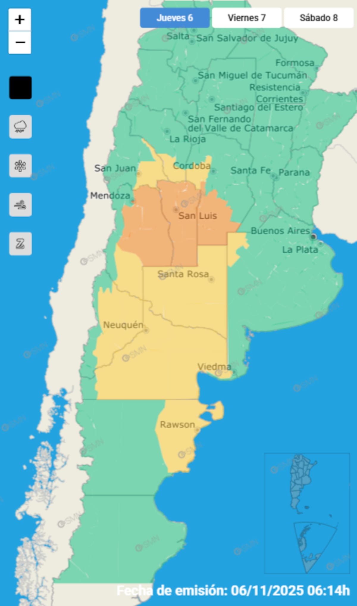 Distintas provincias bajo alerta por tormentas.