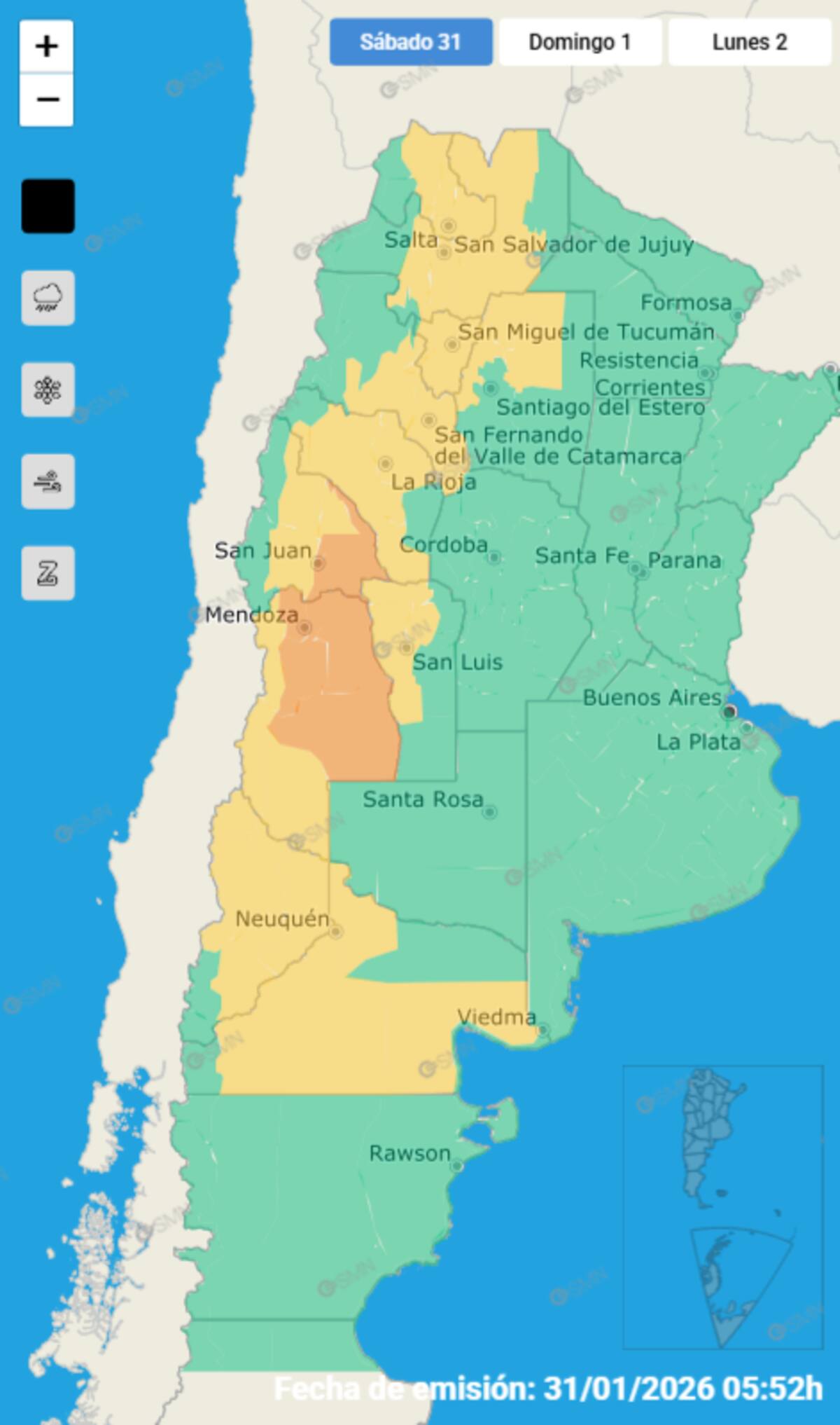 Distintas provincias en alerta por tormentas.