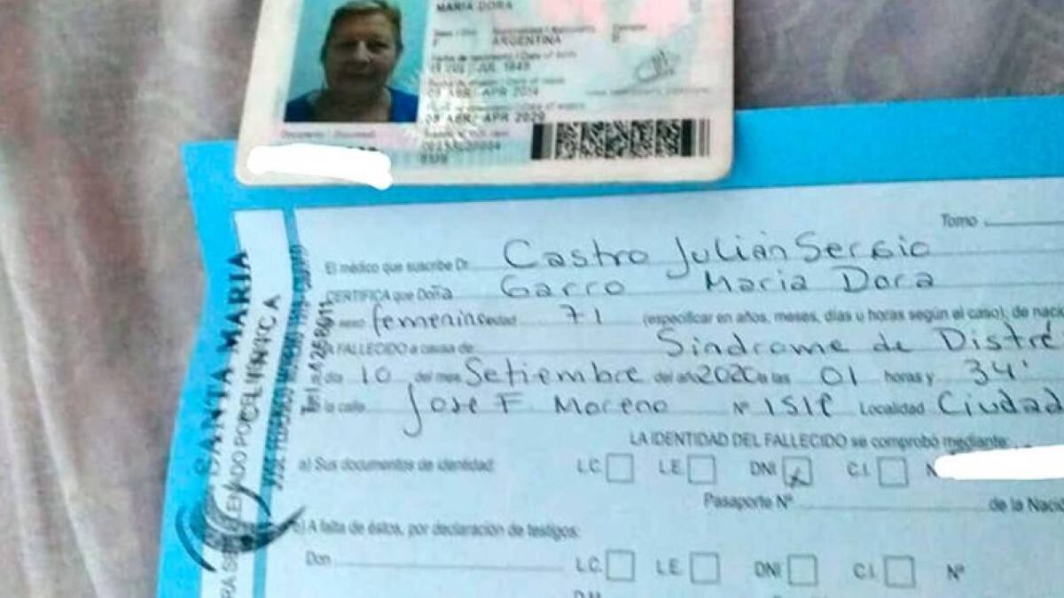 DNI de la señora que dio por muerta el hospital de Mendoza