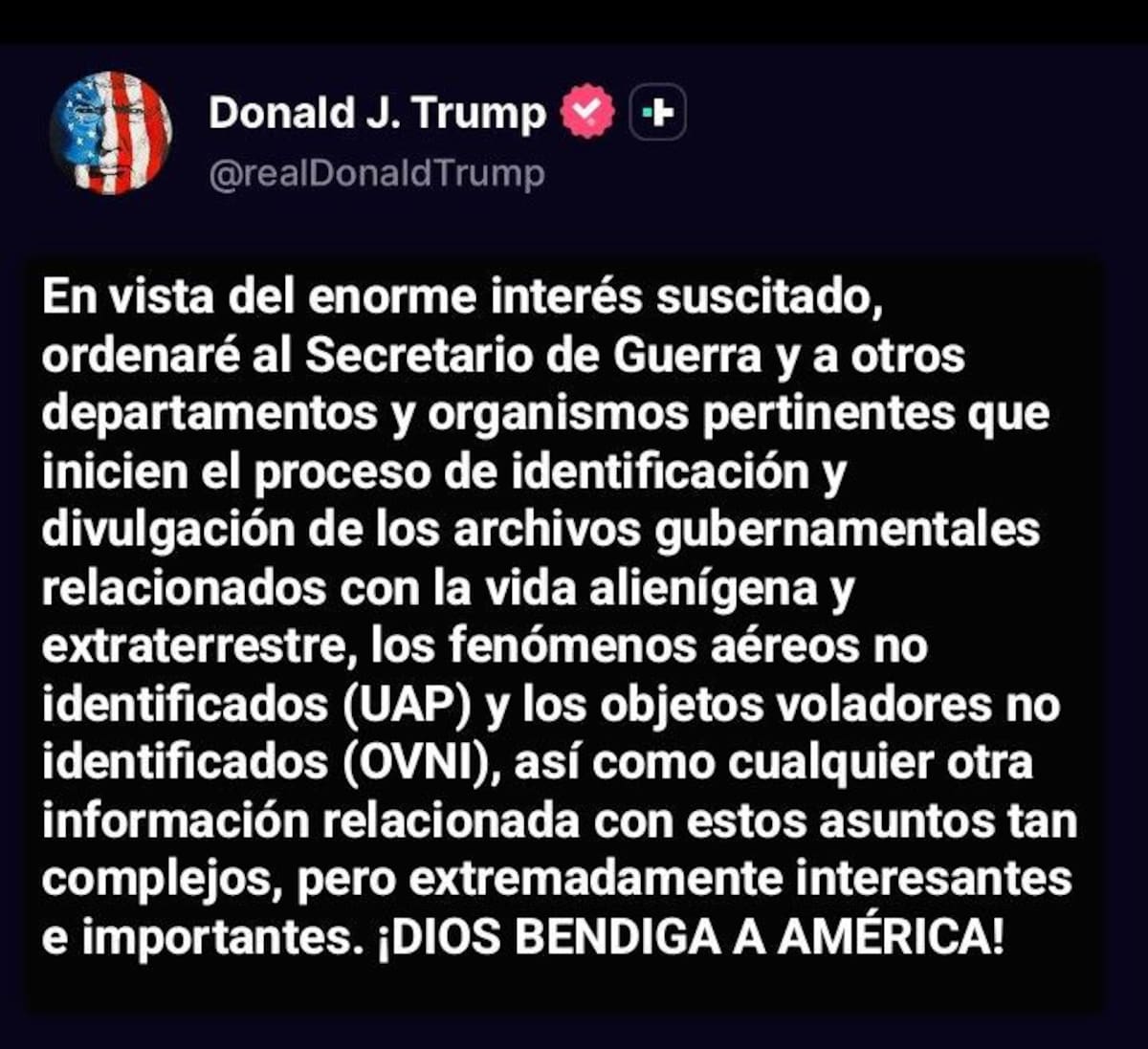 Donald Trump anunció que desclasificará archivos vinculados a los OVNIS.
