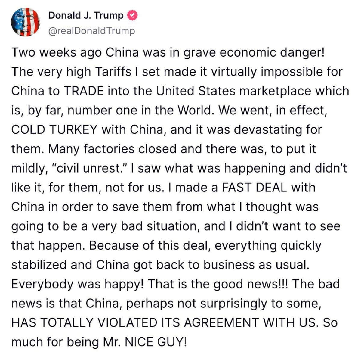 Donald Trump contra China por los aranceles. Foto: Captura.