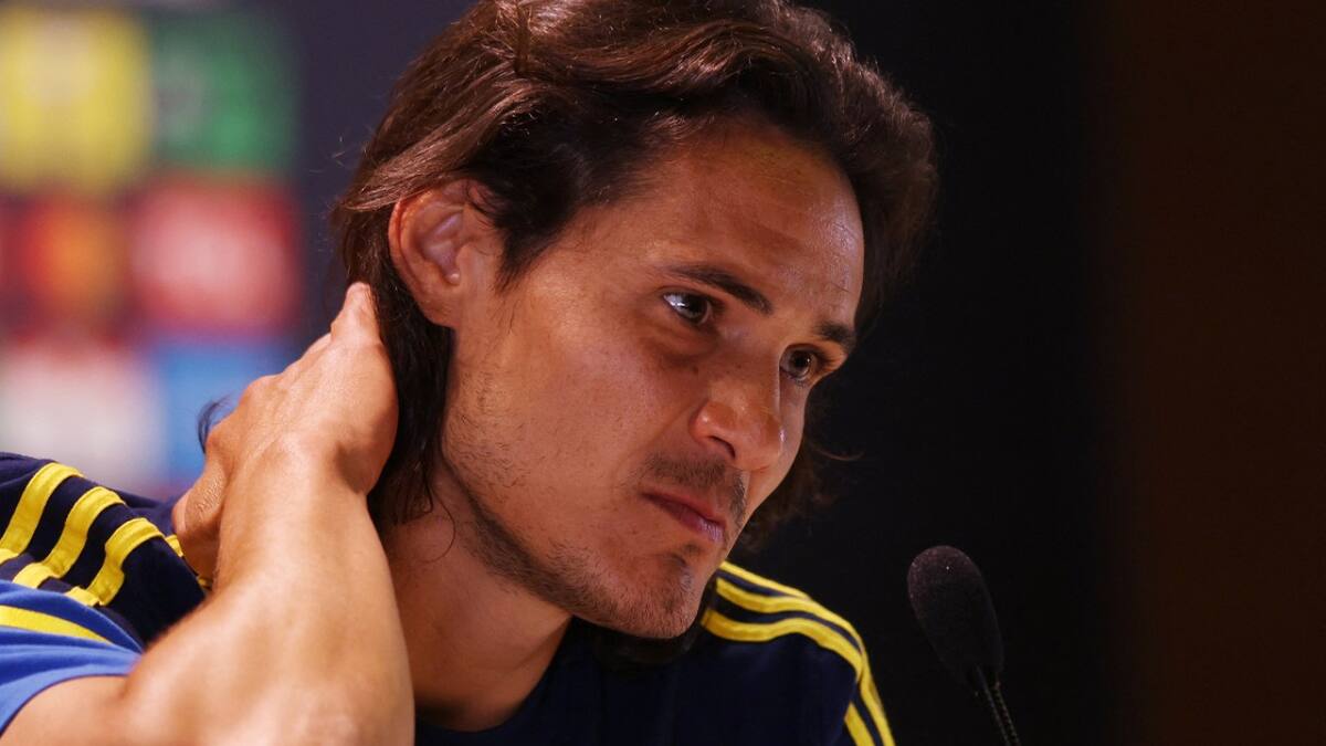 Edinson Cavani en la conferencia de prensa previa a la final de la Libertadores. Foto: Reuters.