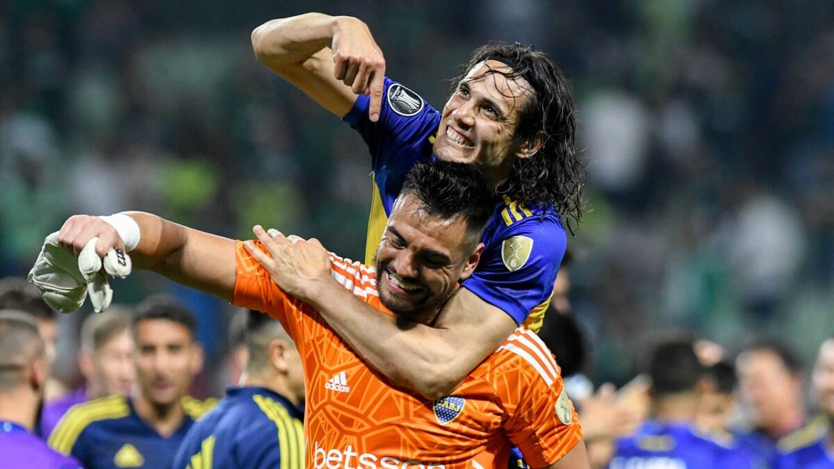 Edinson Cavani y Sergio Romero; Palmeiras vs. Boca; Copa Libertadores. Foto: Télam.