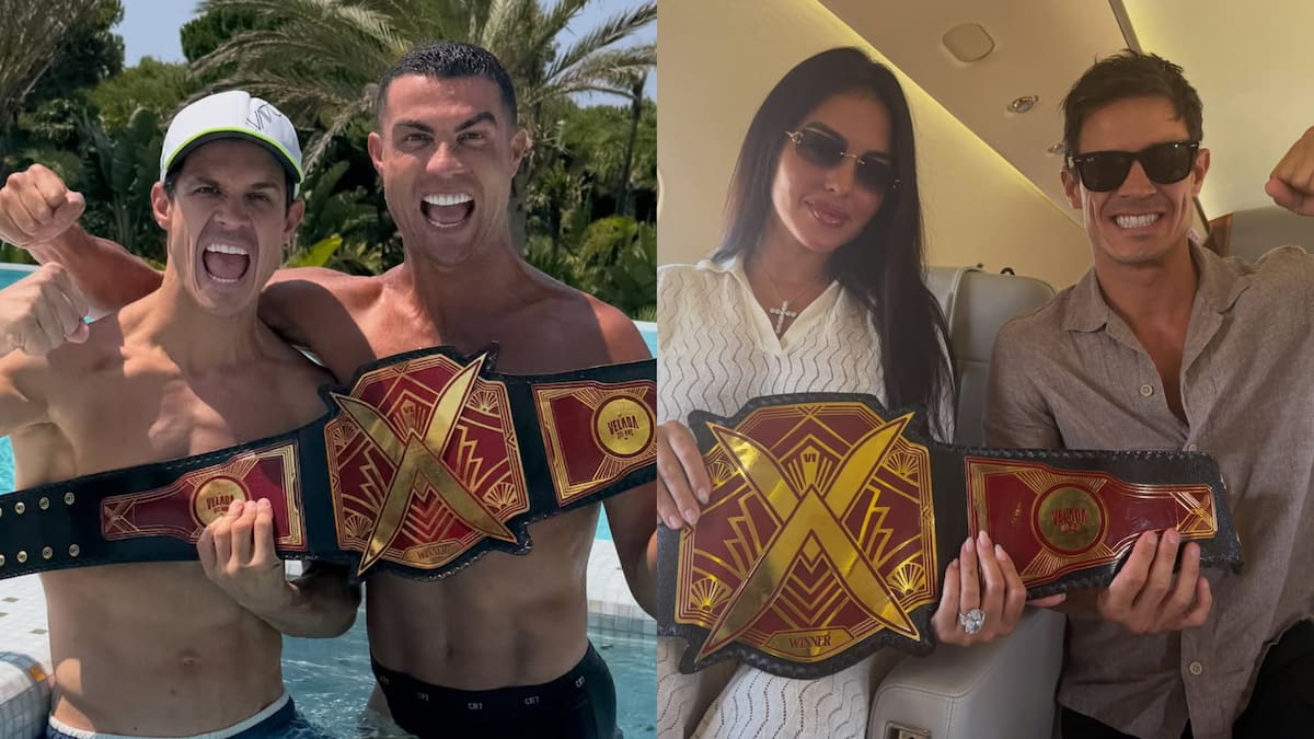 Después de ganarle a Gastón Edul, Edu Aguirre le llevó a Cristiano Ronaldo el cinturón de La Velada del Año