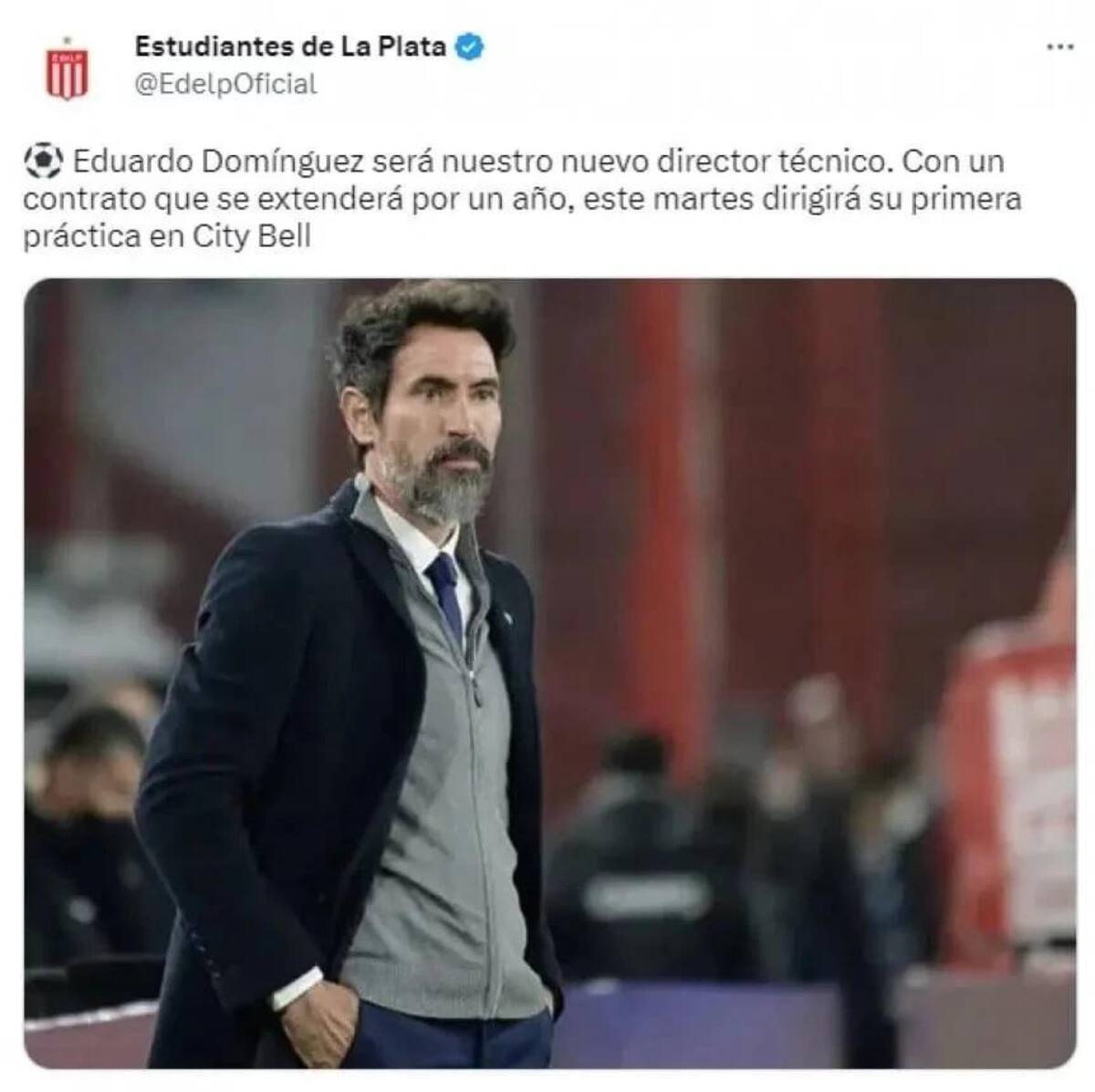 Eduardo Domínguez, tuit de Estudiantes de La Plata