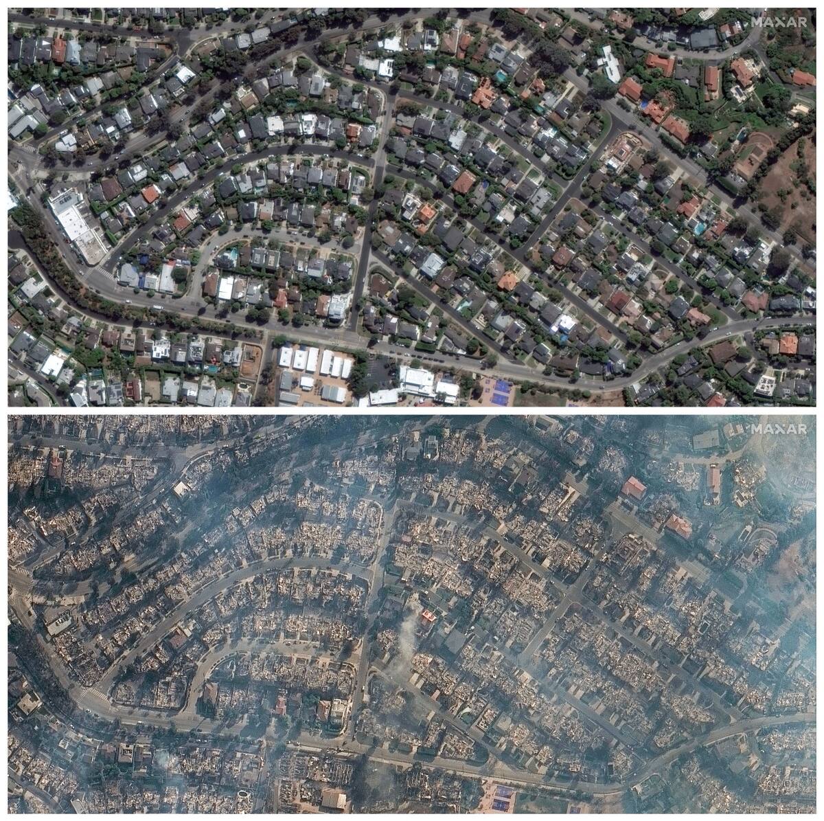 El antes y después de Los Ángeles tras los incendios. Foto: Reuters/MAXAR.