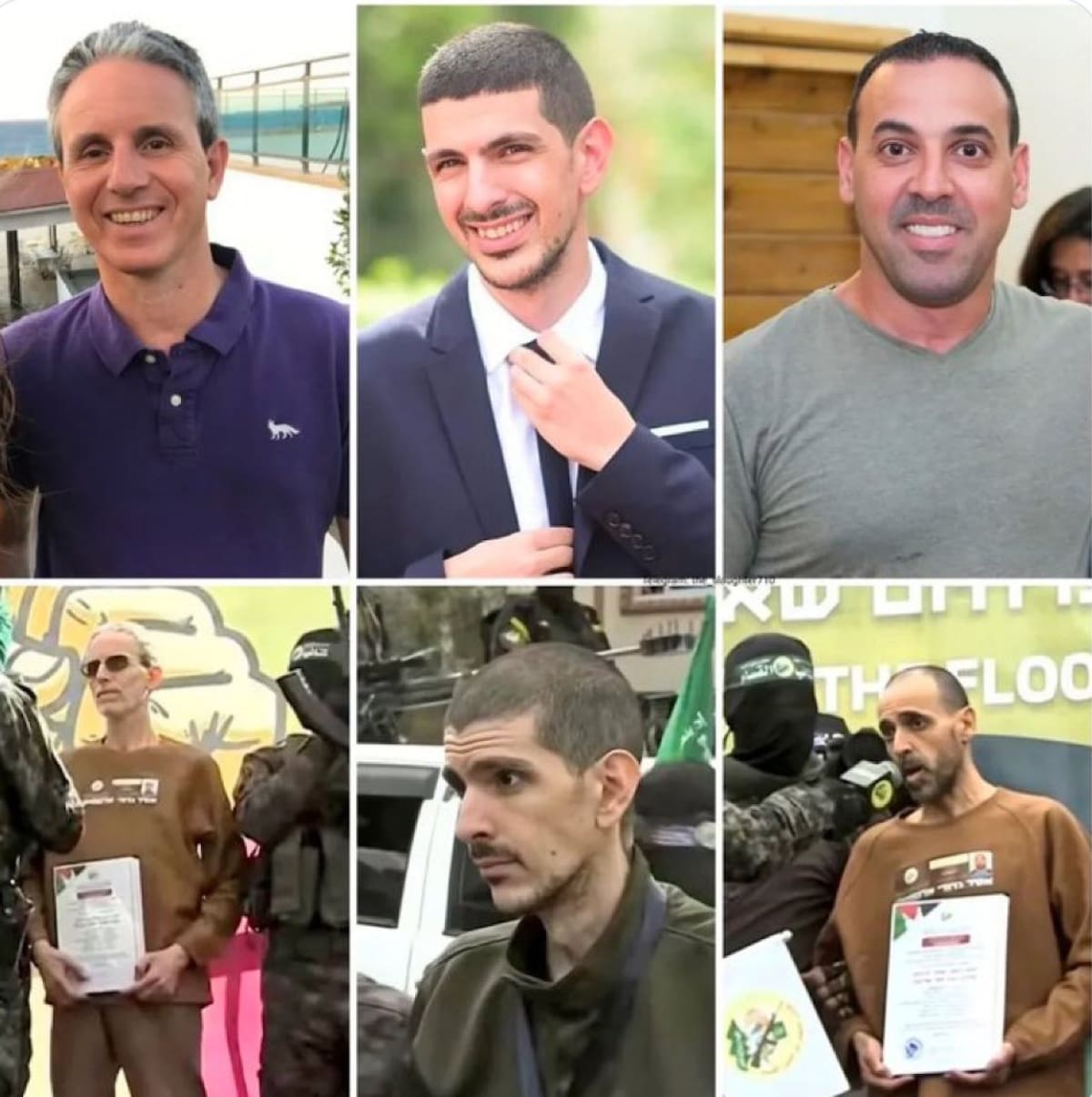 El antes y después de los rehenes israelíes. Foto: X @AgenciaAJN