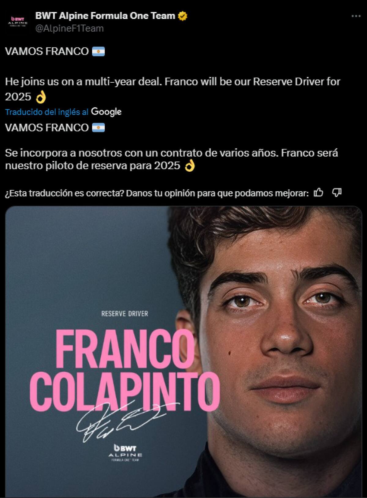 El anuncio de Alpine.